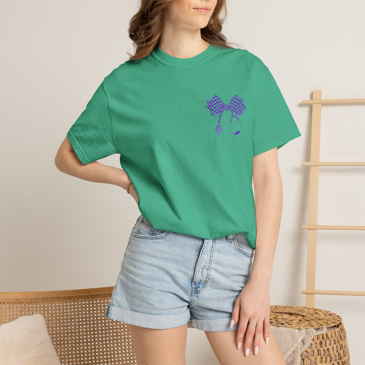 Nurse Stethoscope Bow T Shirt Checkered Medical Ribbon Tee