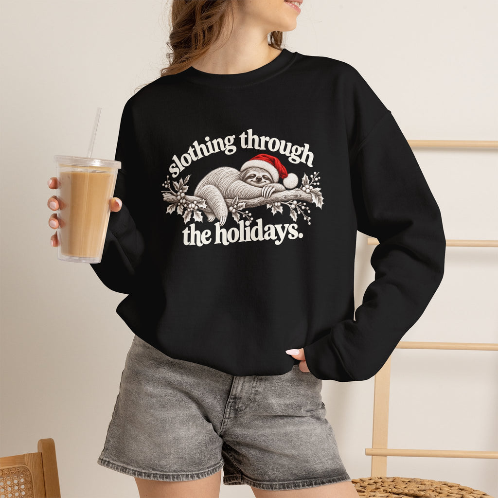 Funny Christmas Sloth Sweatshirt, Slothing Through the Holidays Crewneck, Cute Santa Sloth Shirt, Vintage Holiday Sweater, Christmas Gift