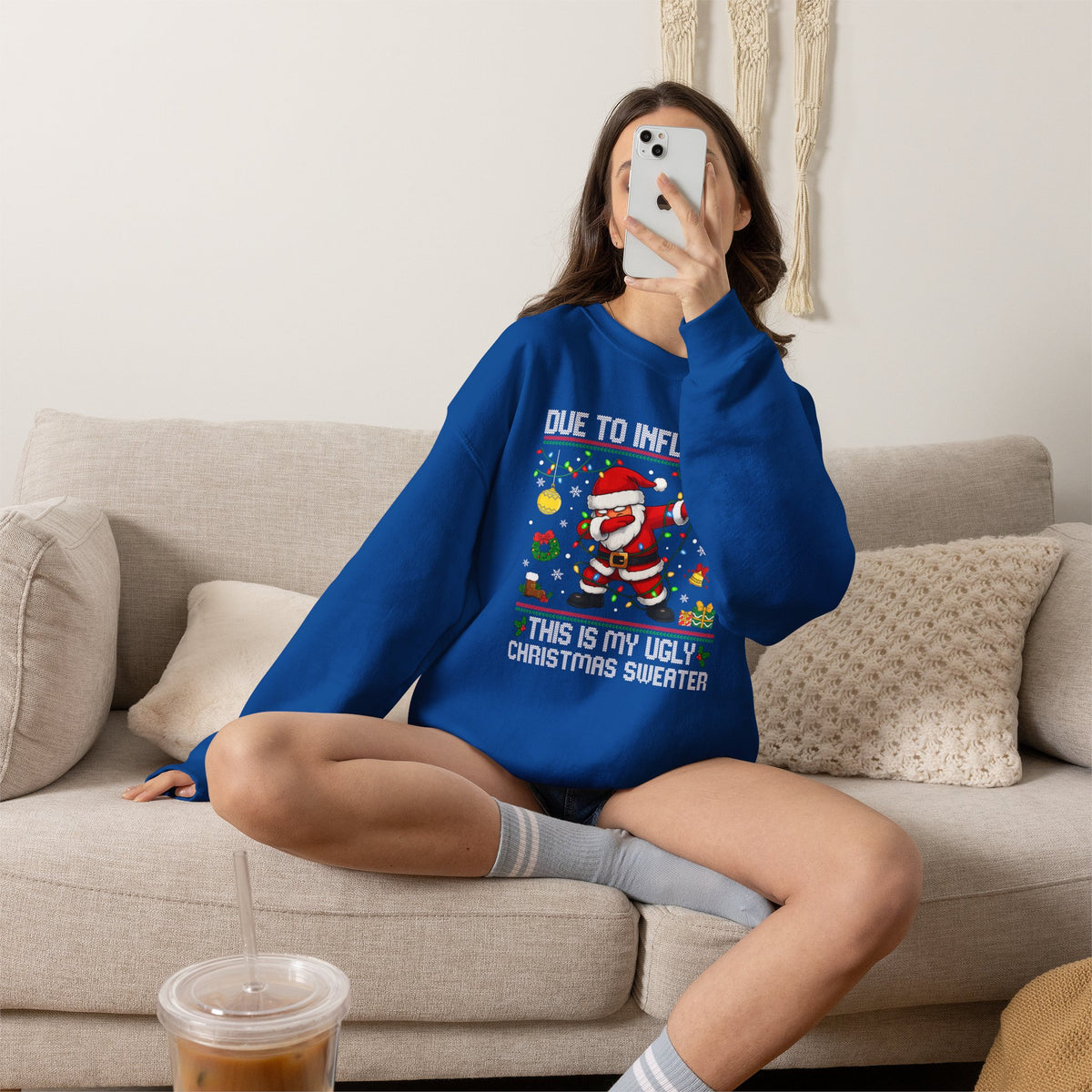 Due to Inflation Ugly Christmas Sweater, Funny Santa Sweatshirt, Dabbing Santa Christmas Shirt, Holiday Party Sweater, Christmas Gift
