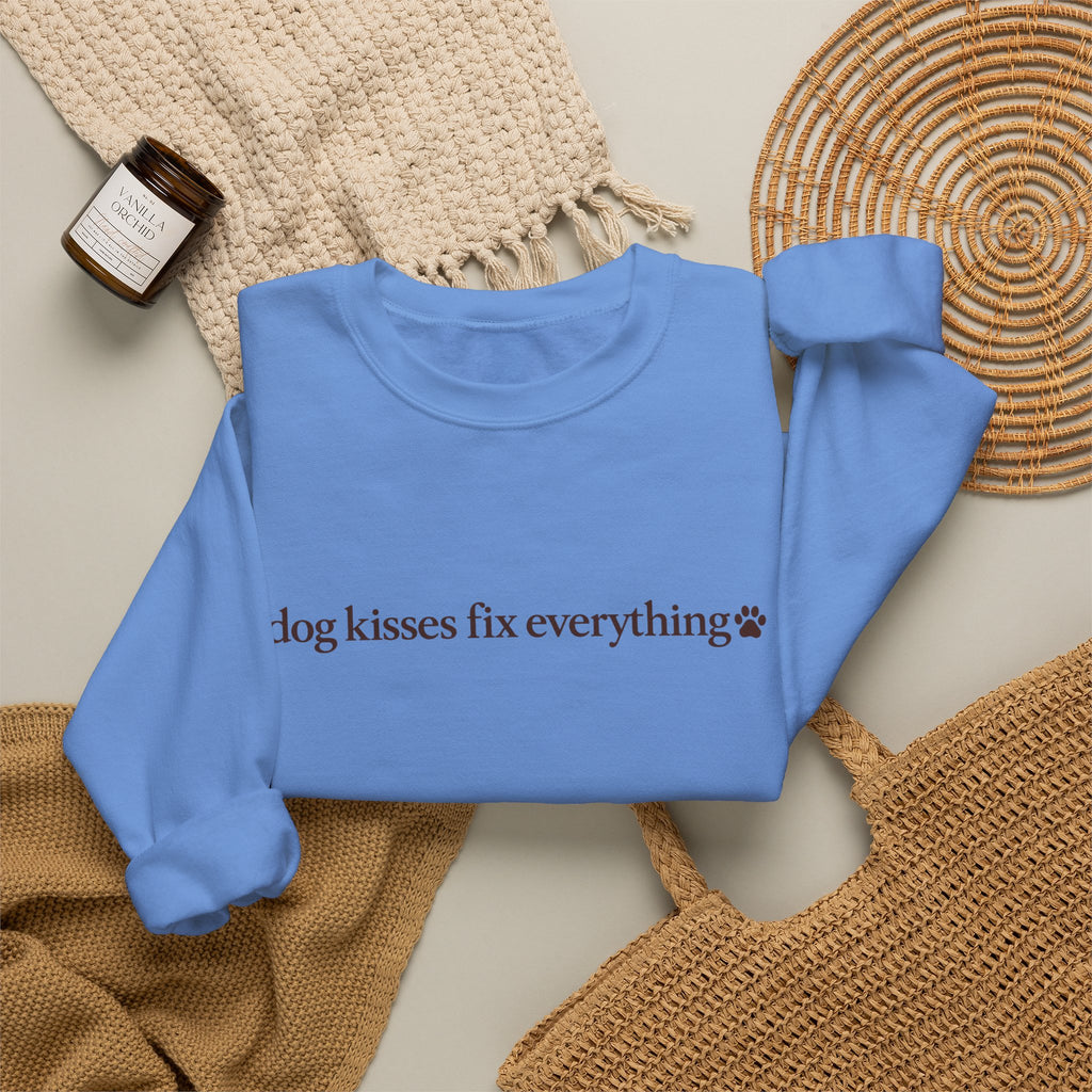 Dog Kisses Fix Everything Sweatshirt, Minimalist Dog Mom Crewneck, Cute Dog Lover Gift, Cozy Pet Mom Sweater, Christmas Gift for Dog Lovers