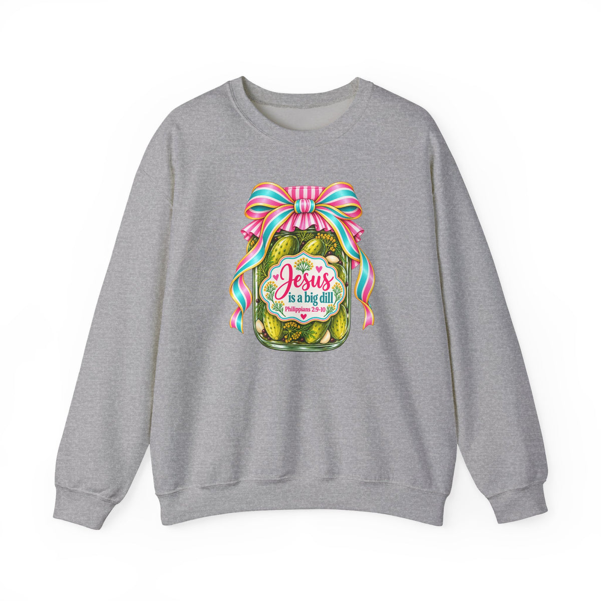 Preppy Christian Coquette Sweatshirt, Jesus Is a Big Dill, Pink Bow Pickle Crewneck, Cute Faith Graphic Sweatshirt, Christian Gift for Her