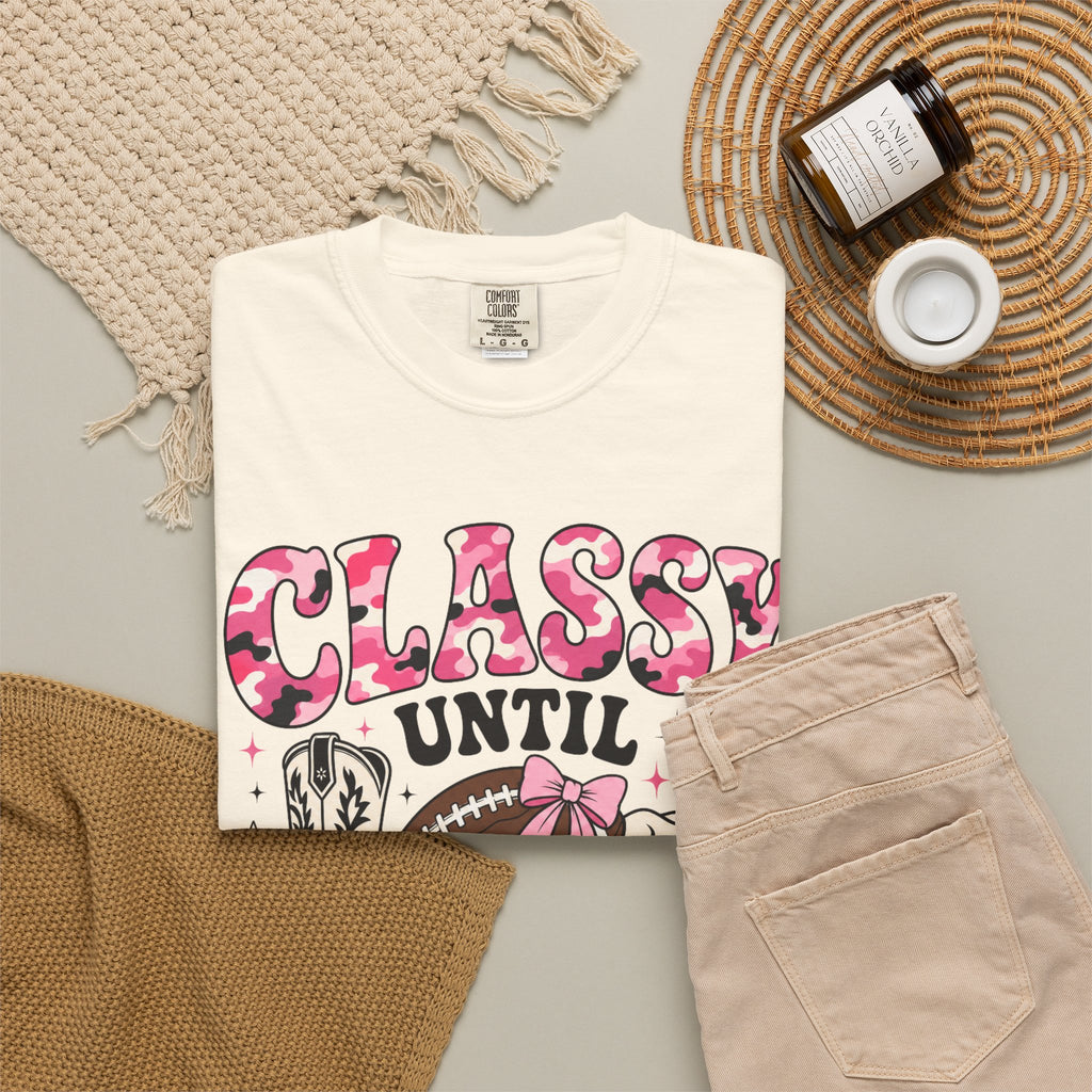 Classy Until Kickoff Football T Shirt Retro Cowgirl Game Day Tee