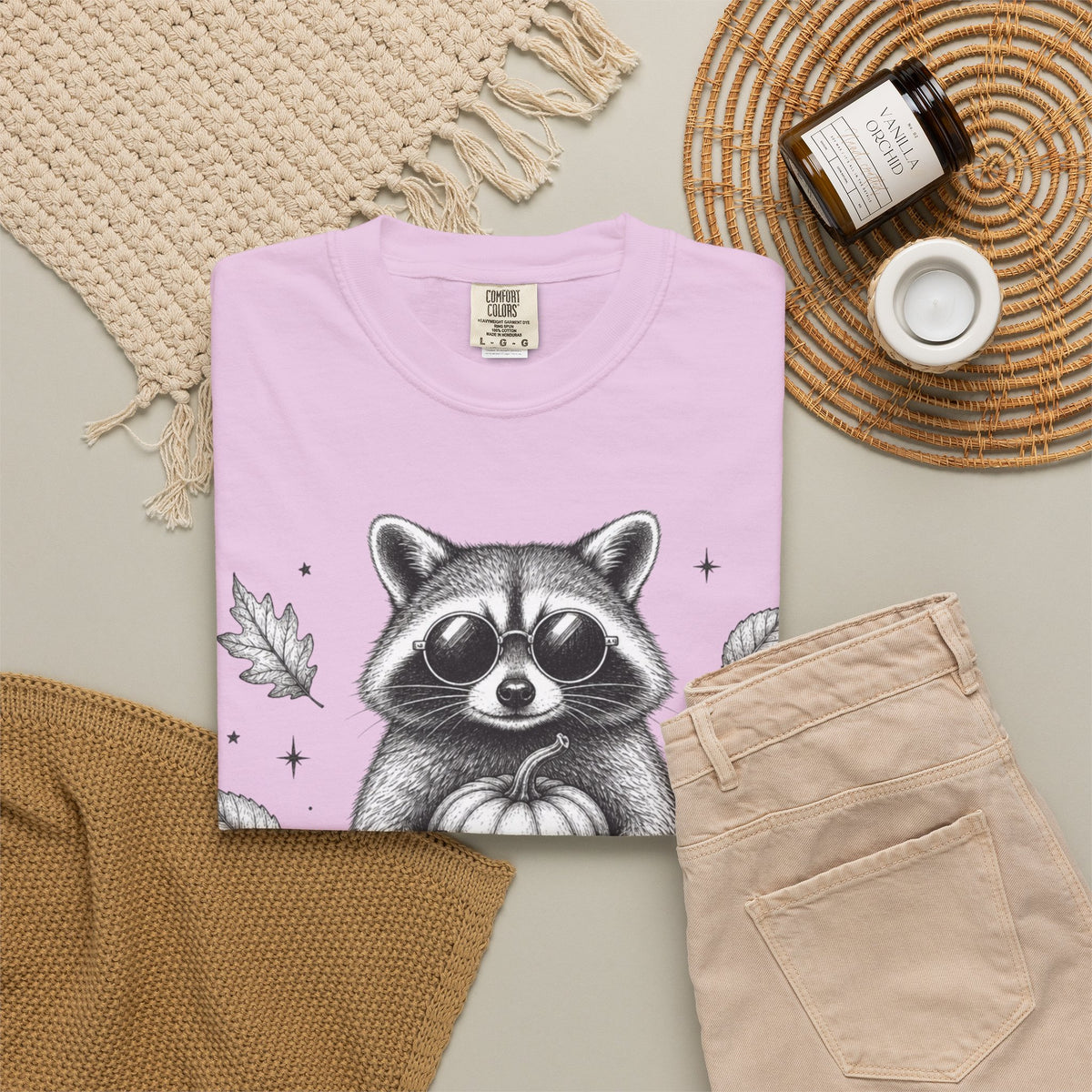 Spooky Season Bandit T Shirt Cute Raccoon Holding Pumpkin Fall Tee