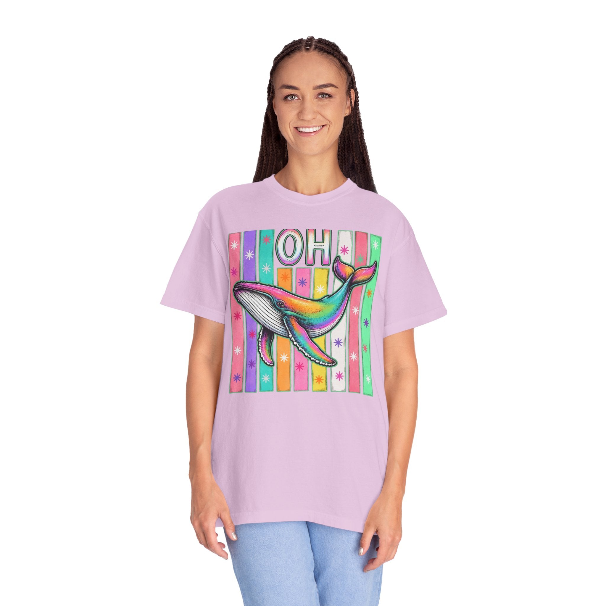 Oh Rainbow Whale T Shirt Retro Striped Graphic Tee