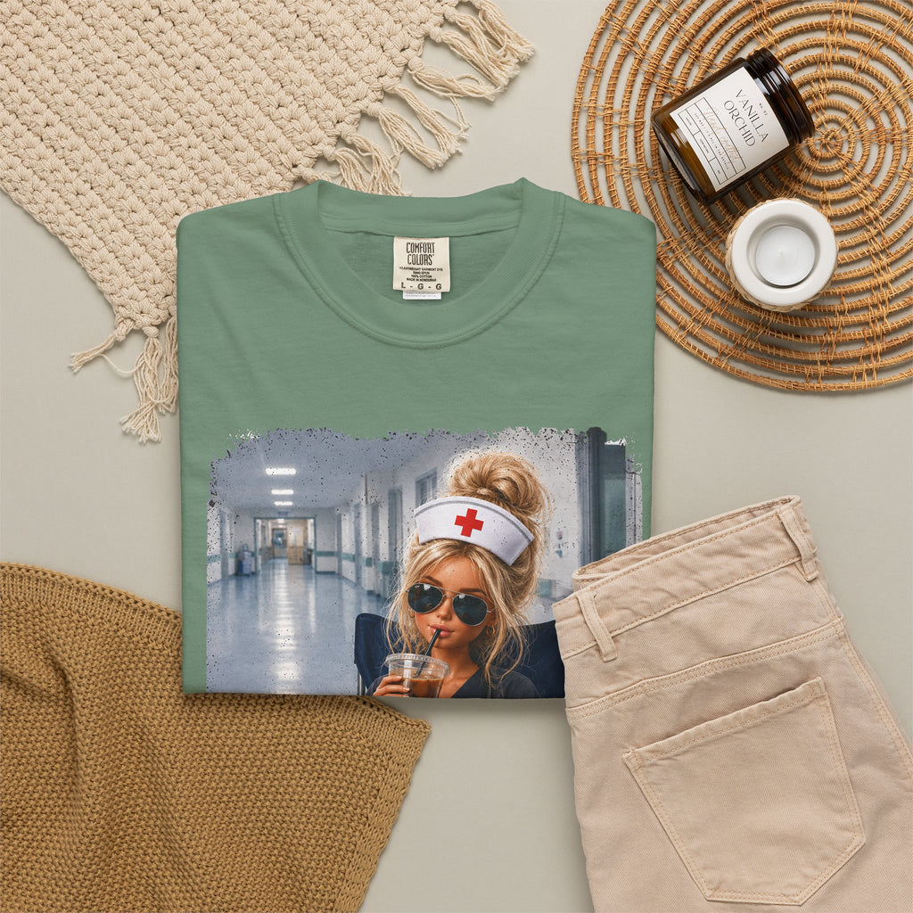Funny Nurse Shirt, I Live Here Now Nurse Tee, Comfort Colors Nursing Shirt, Sarcastic Nurse Gift, ER Nurse Humor, Healthcare Worker Gift