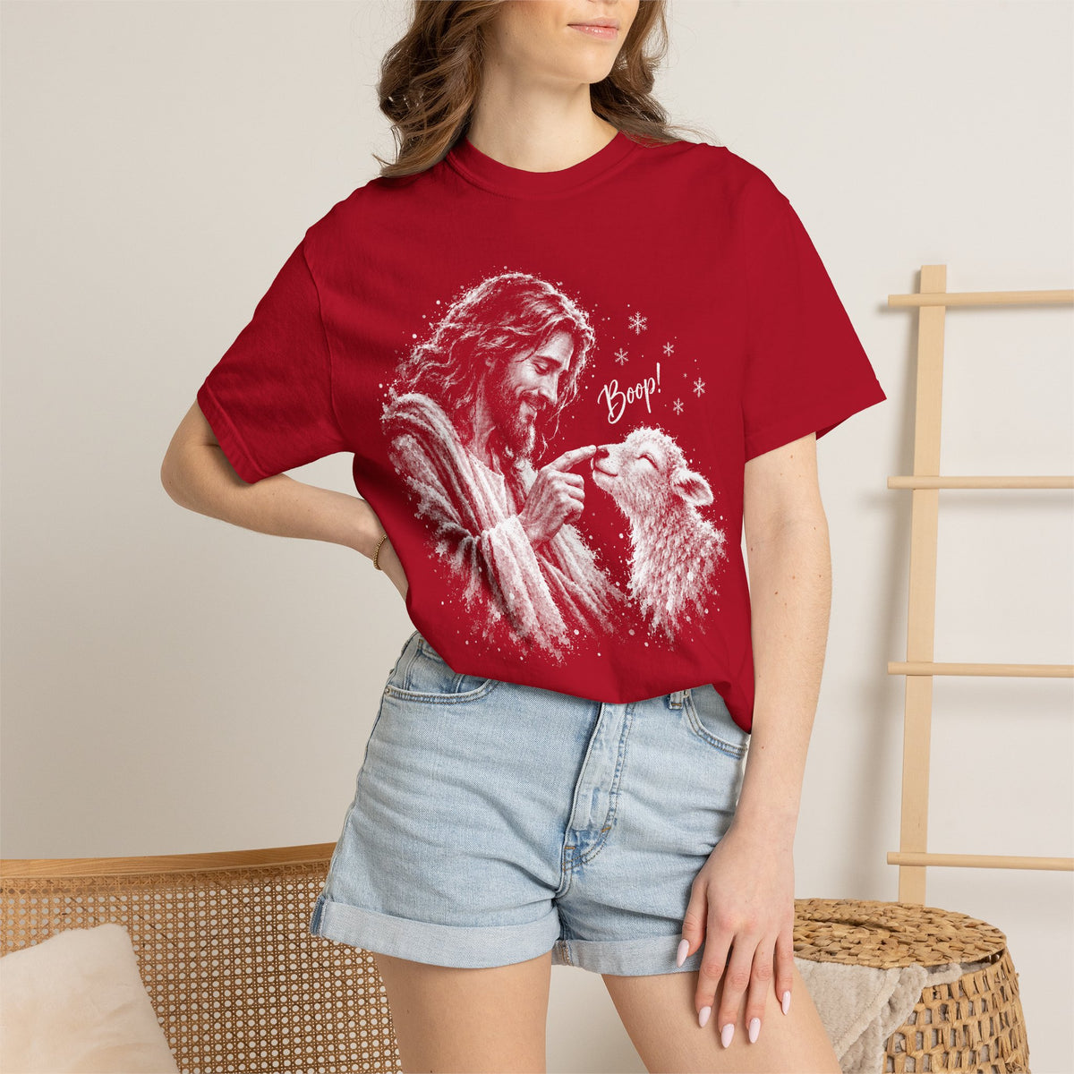 Jesus Boop Shirt, Jesus and Lamb Christian T-Shirt, Cute Faith Based Tee, Funny Jesus Shirt, Religious Gift for Women, Christian Graphic Tee