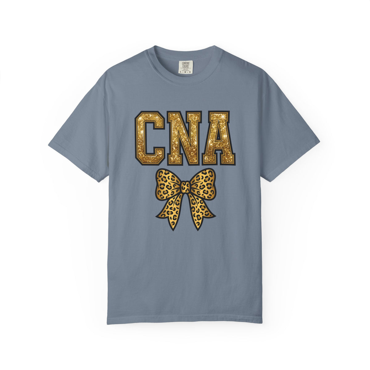 CNA Leopard Bow T Shirt Sparkle Gold Nurse Aide Tee