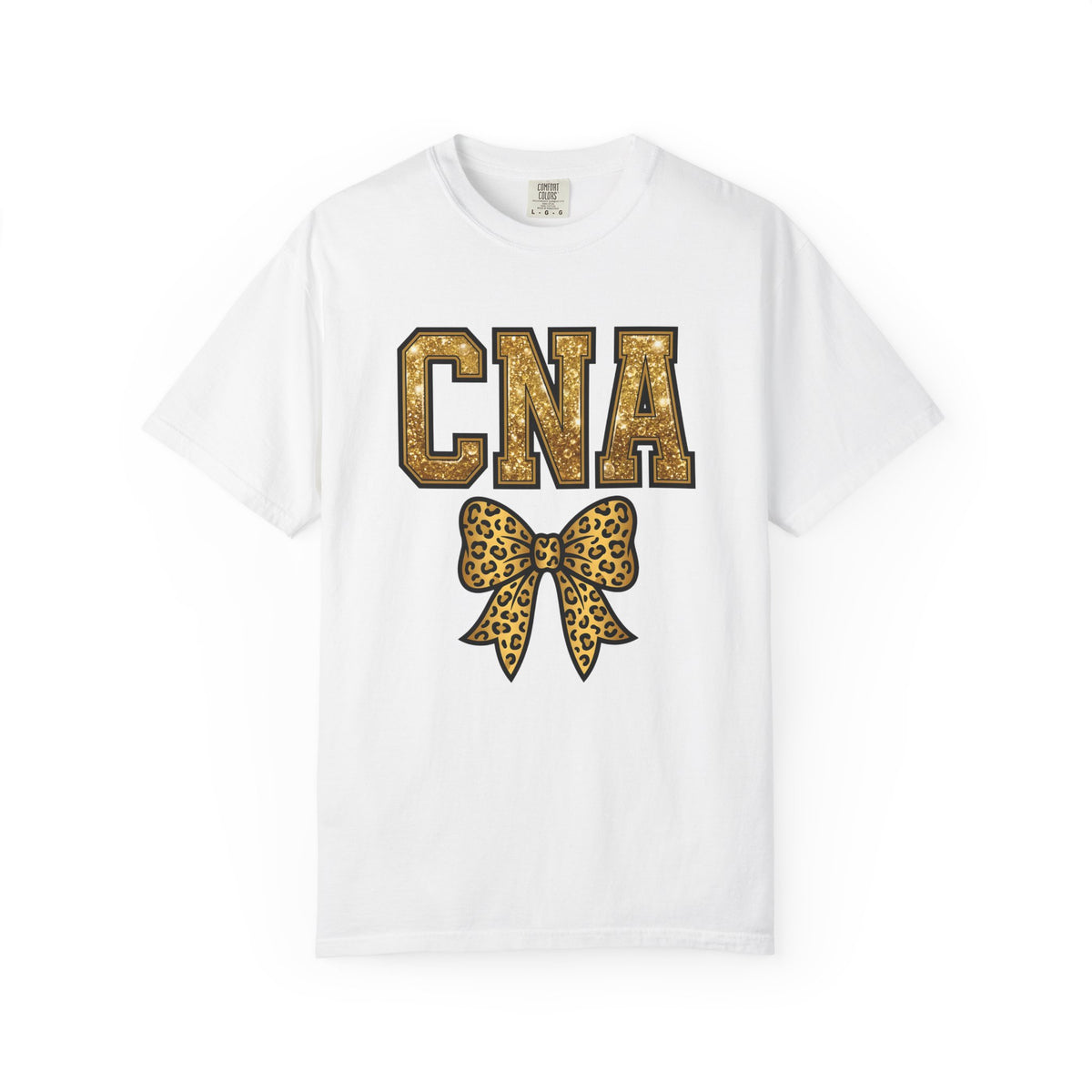 CNA Leopard Bow T Shirt Sparkle Gold Nurse Aide Tee