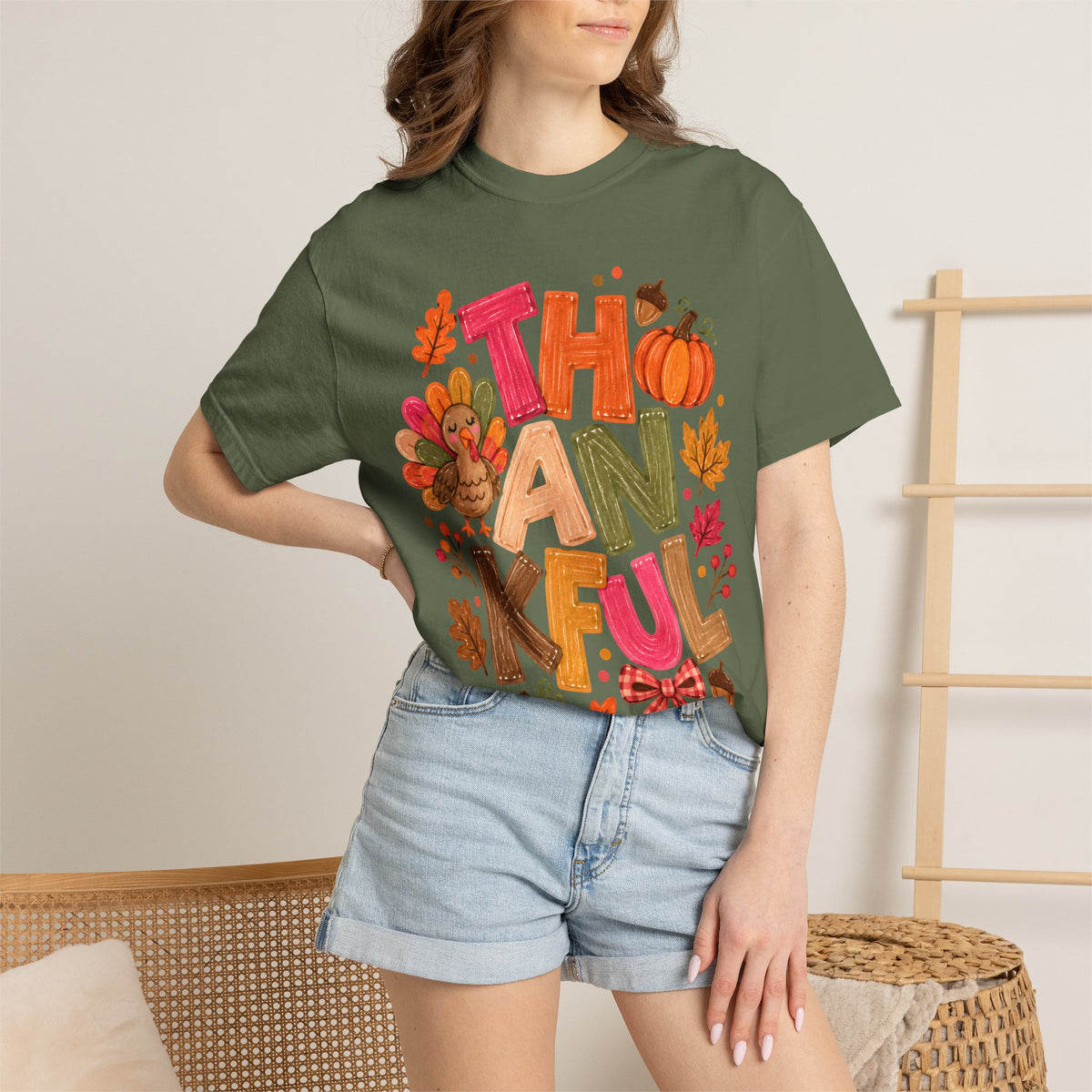 Thankful Turkey Shirt, Cute Thanksgiving Tee, Colorful Fall Graphic T-Shirt, Thanksgiving Outfit, Autumn Shirt, Fall Teacher Gift