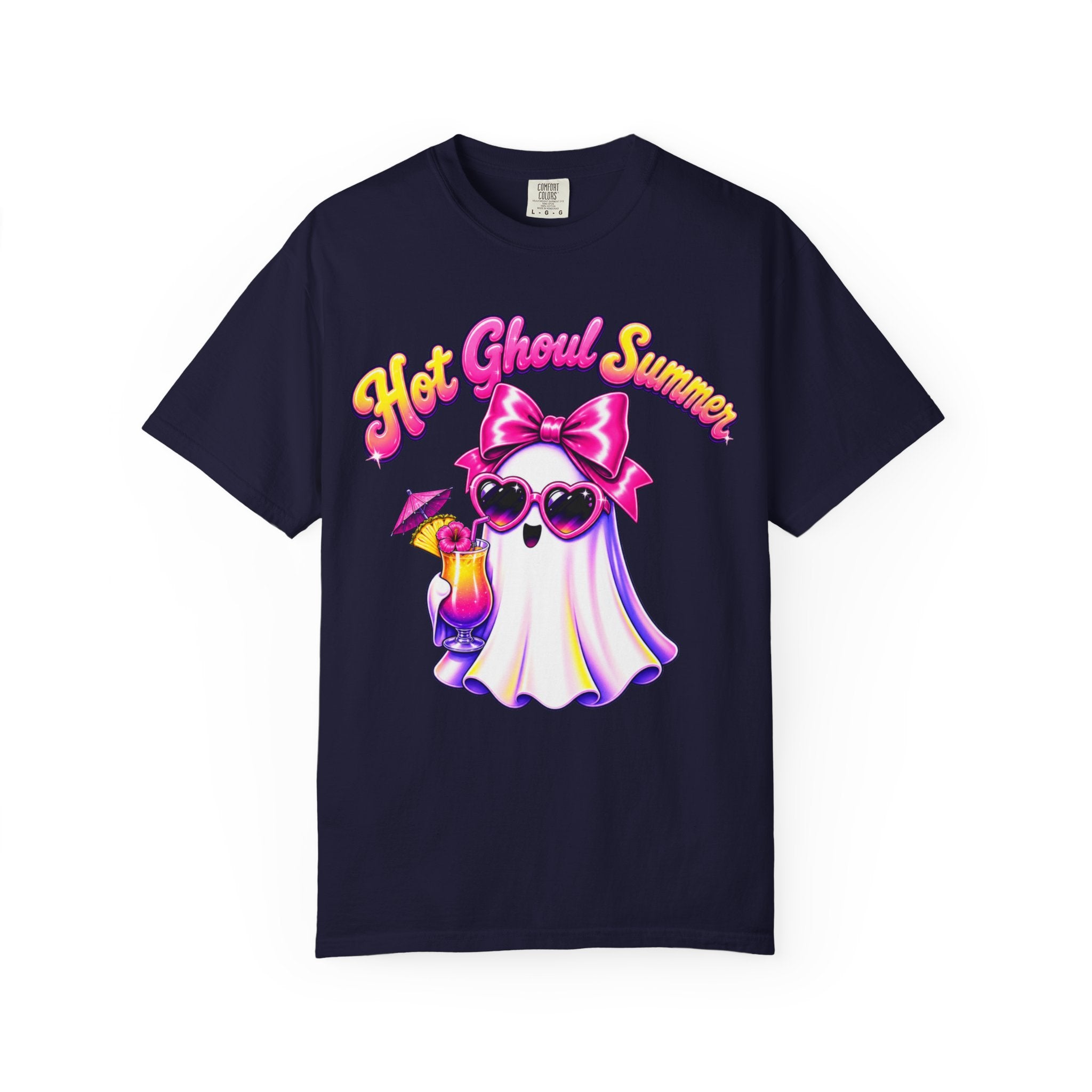 Hot Ghoul Summer T Shirt Cute Retro Ghost Tee with Sunglasses and Cocktail