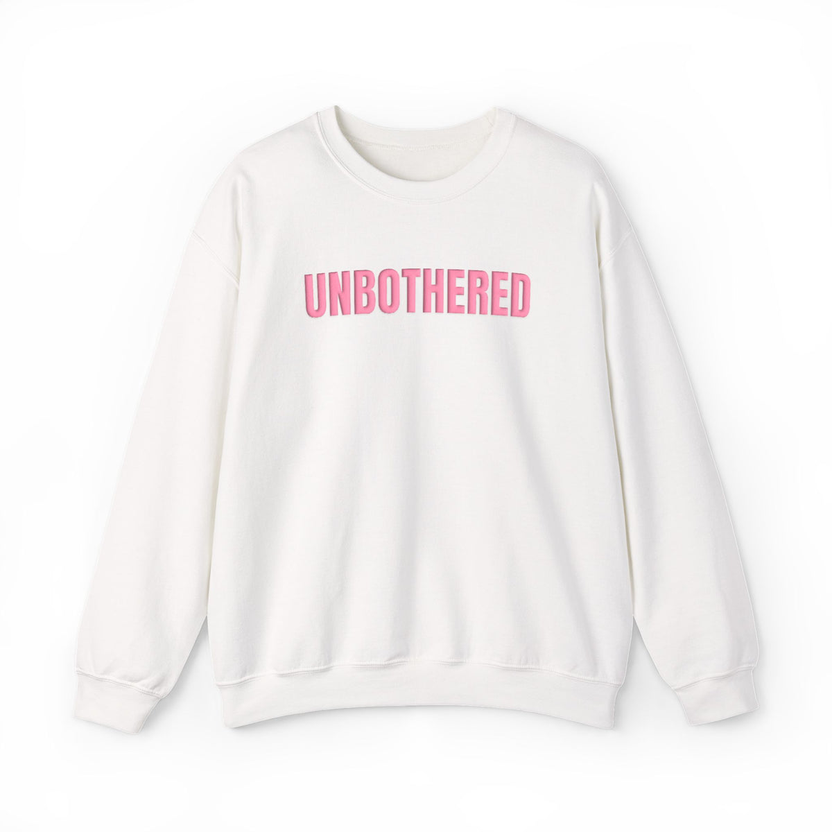 UNBOTHERED Puff Print Sweatshirt, Pink Raised Letter Crewneck, Trendy Graphic Sweatshirt, Cozy Oversized Pullover, Gift for Her