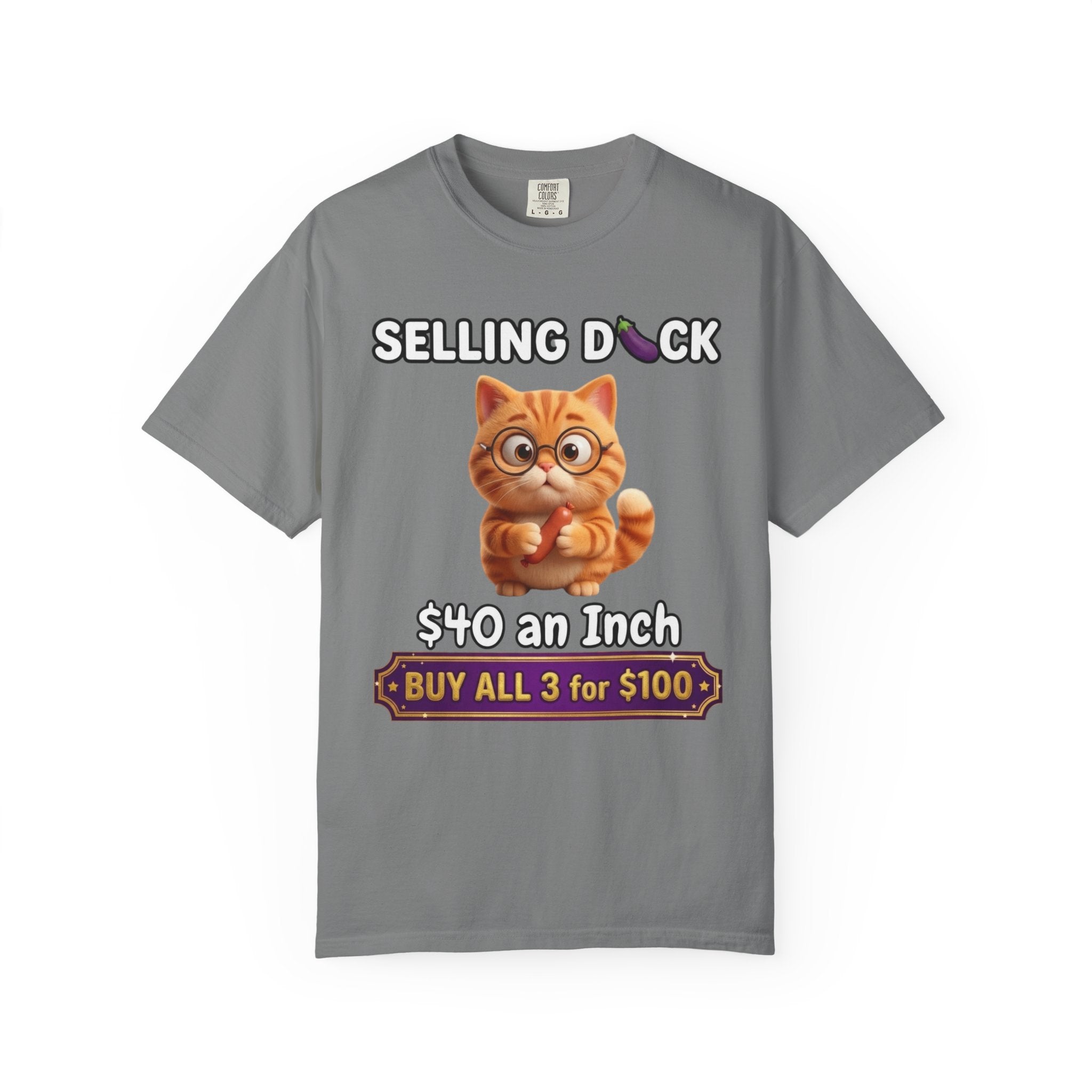 Funny Cat Graphic T-Shirt  Selling D ck Novelty Tee with Cute Kitten 40 an Inch Slogan