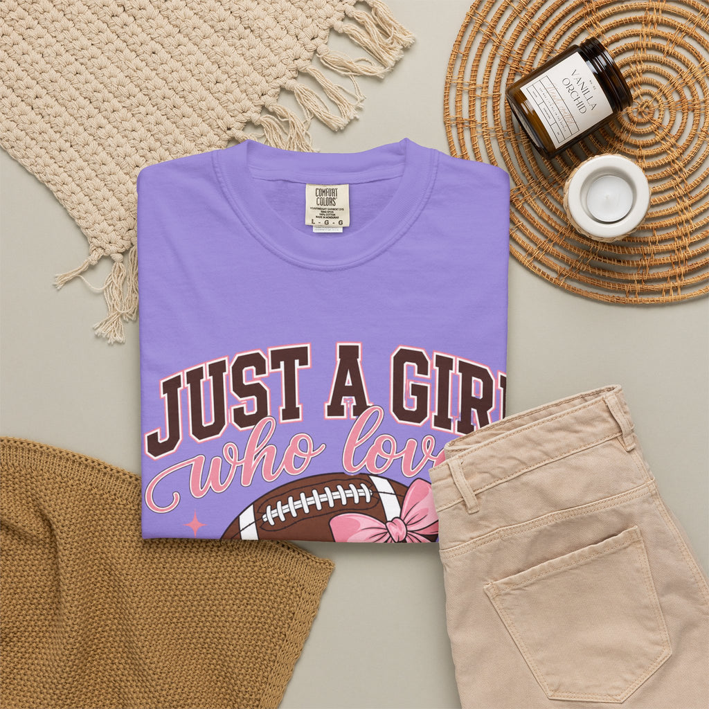 Just A Girl Who Loves Football T Shirt Pink Bow Football Tee
