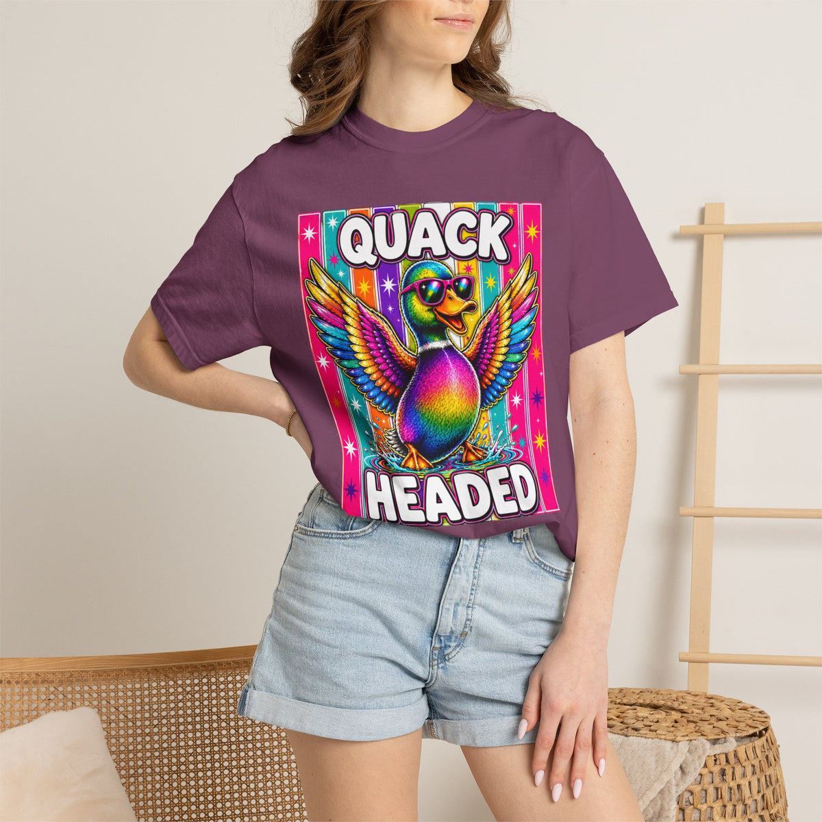 Quack Headed Duck T Shirt Vibrant Retro Rainbow Duck Graphic Tee