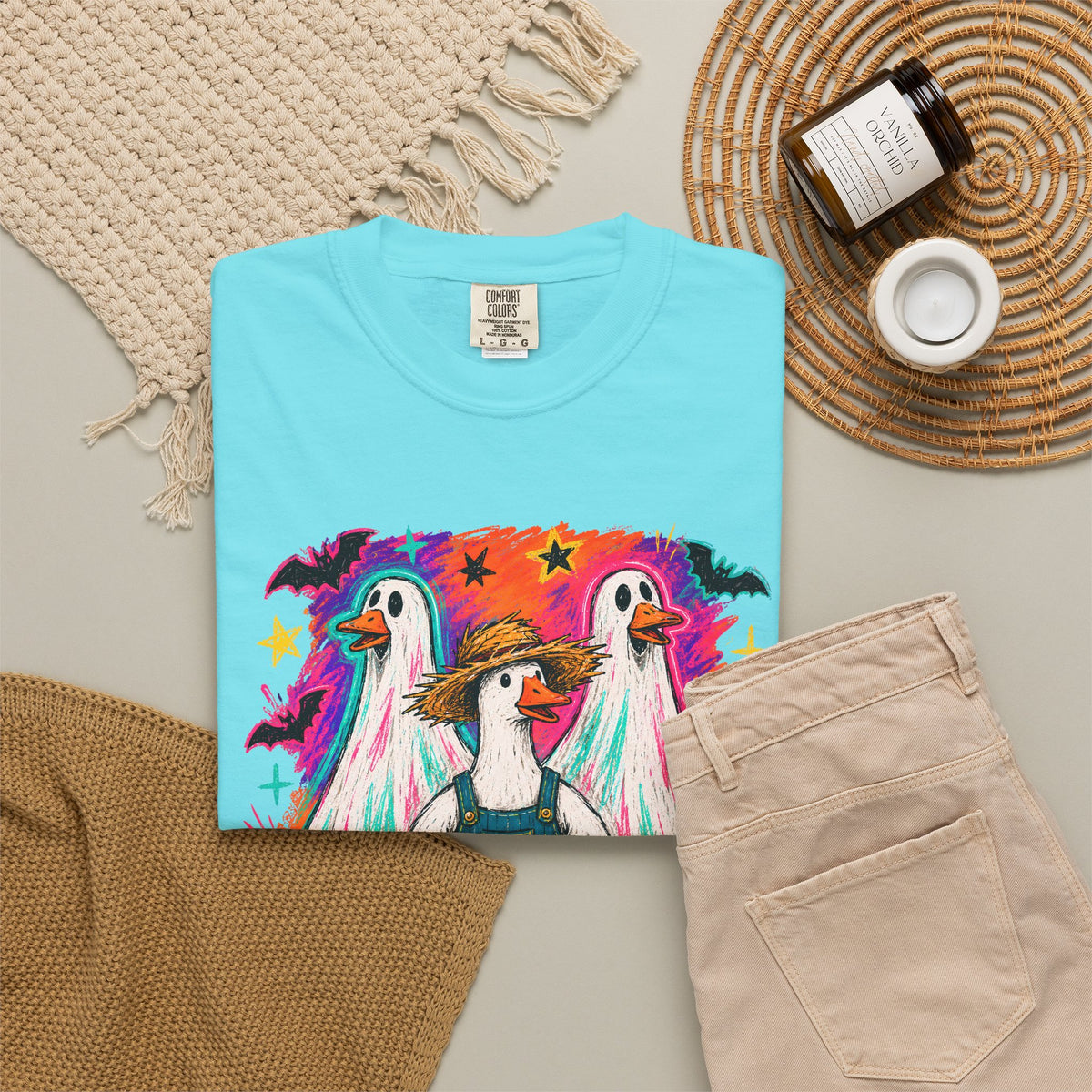 Halloween Goose T Shirt Cute Goose in Ghost Costume with Pumpkin Illustration