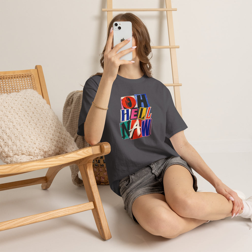 Oh Hell Naw Graphic Tee Colorful Retro Statement Shirt
