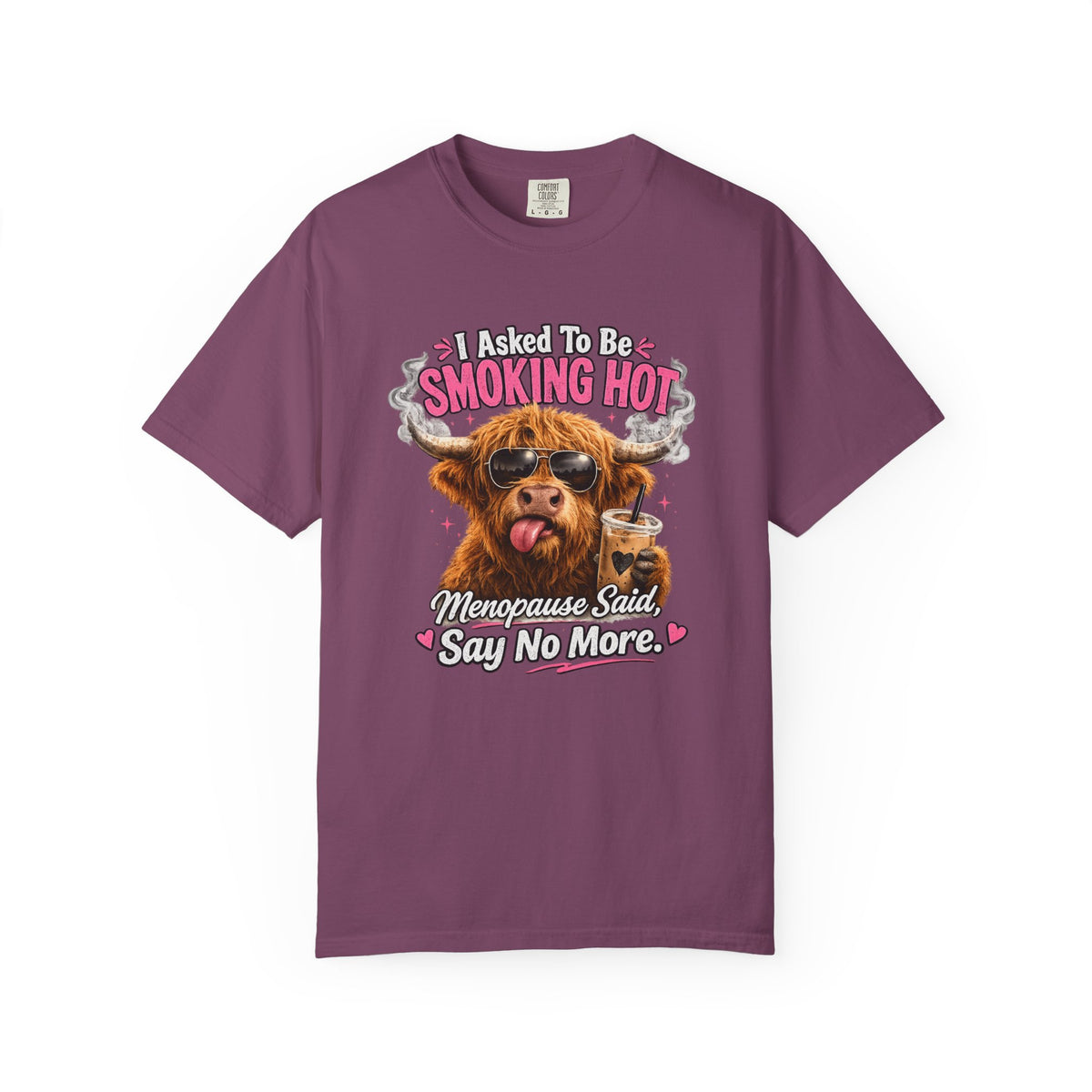 Menopause Smoking Hot T-Shirt Funny Cow with Sunglasses & Drink