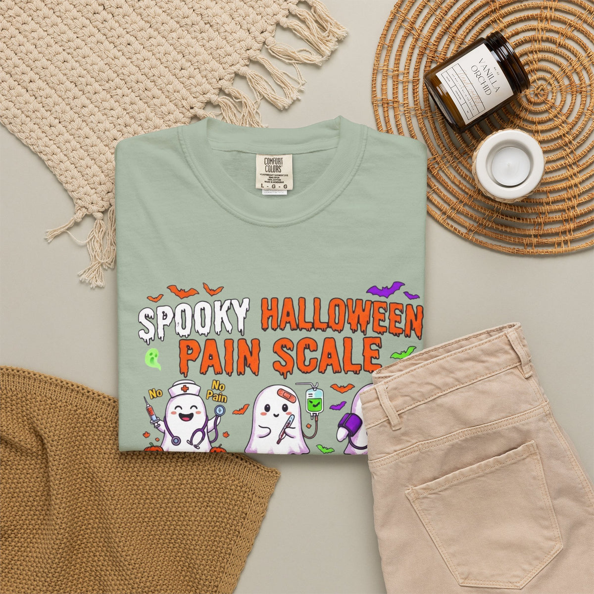 Halloween Ghost Pain Scale T-Shirt Spooky Halloween Pain Scale Nurse Funny Tee