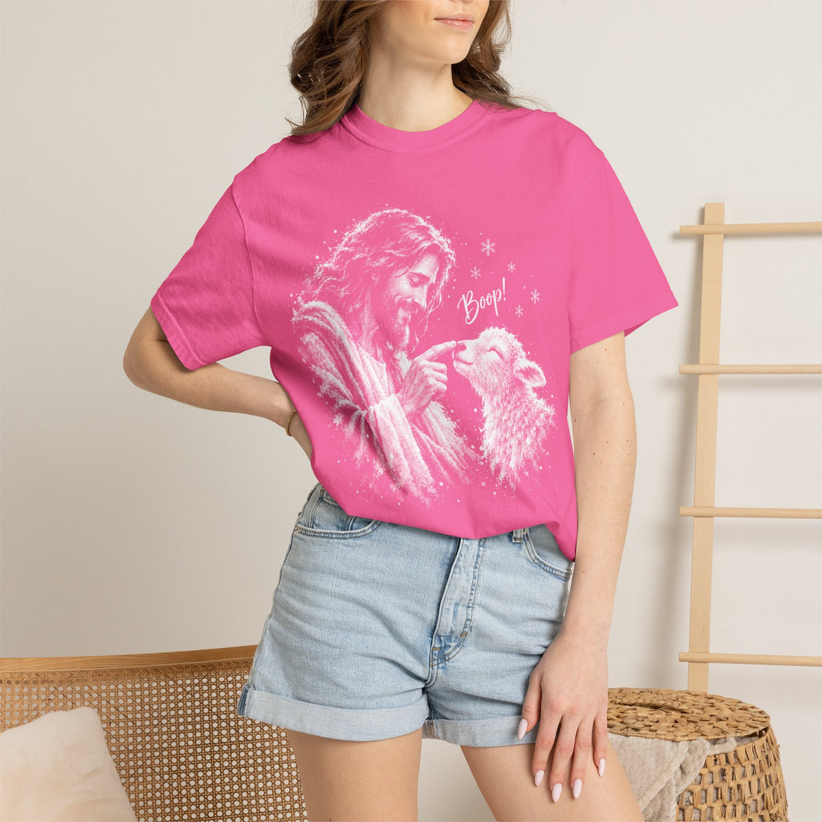 Jesus Boop Shirt, Jesus and Lamb Christian T-Shirt, Cute Faith Based Tee, Funny Jesus Shirt, Religious Gift for Women, Christian Graphic Tee