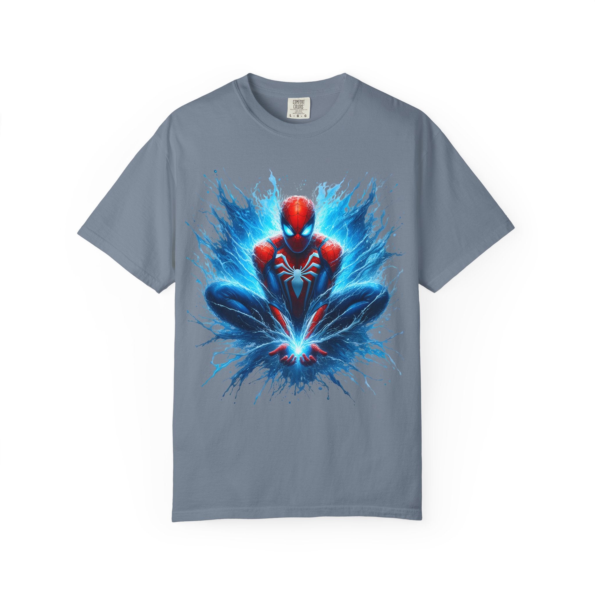 Spider Hero Graphic T Shirt Dynamic Blue Splash Superhero Tee