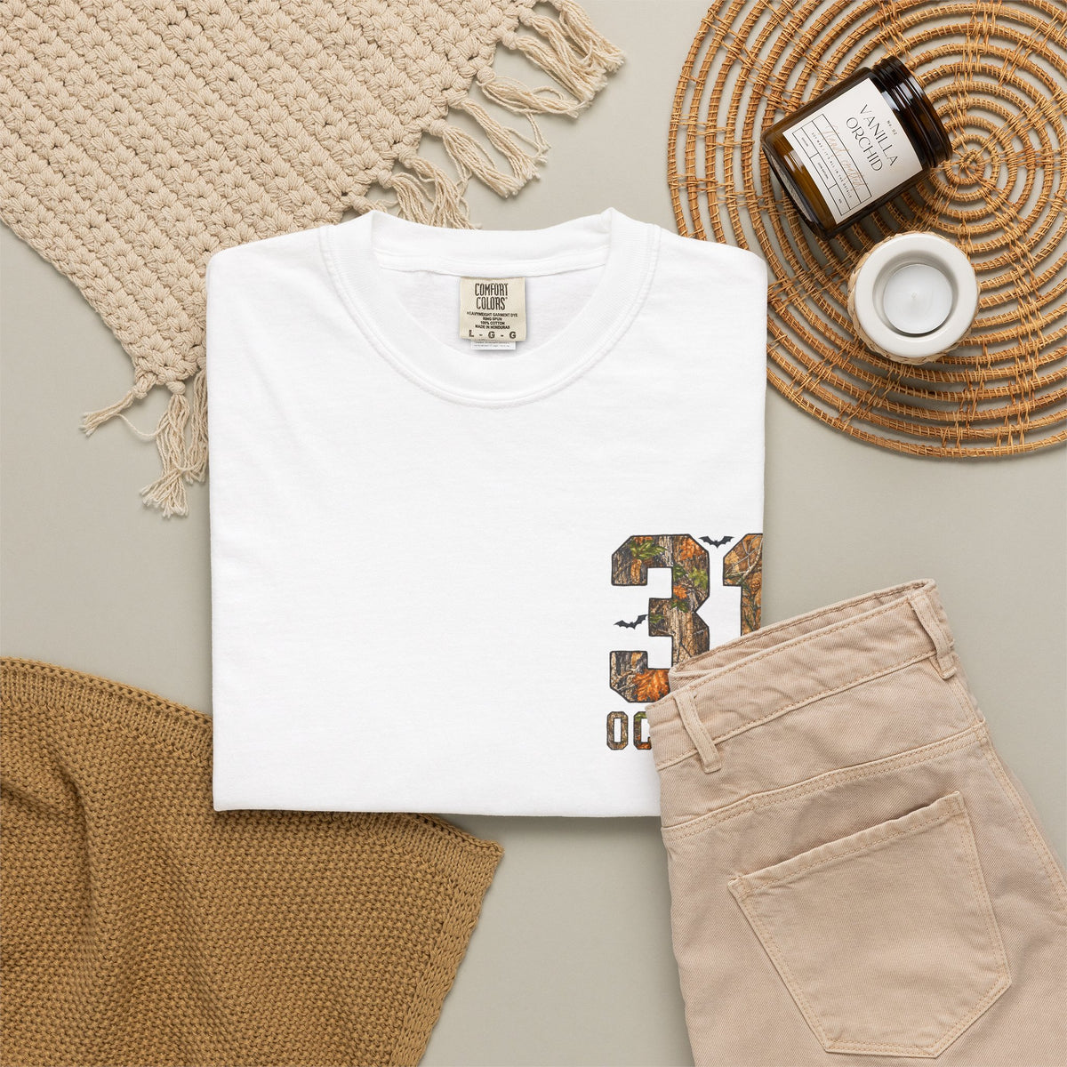 Halloween Ghost Treehouse T Shirt Front and Back 31 October Camo Pumpkin Tee