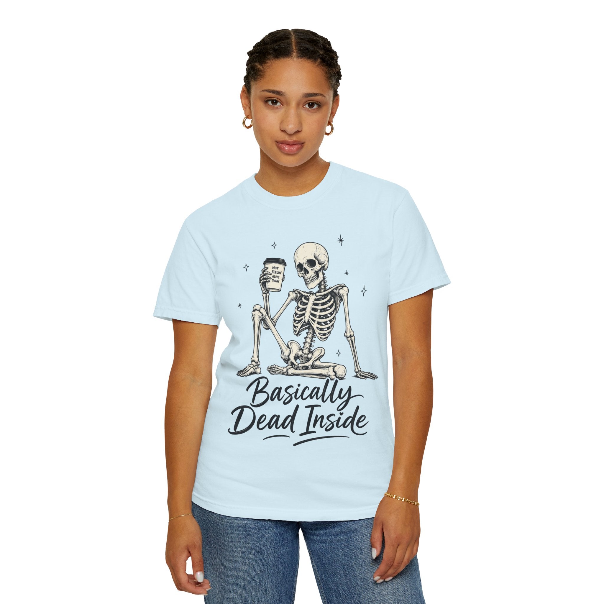 T Shirt Basically Dead Inside Skeleton Coffee Graphic Tee
