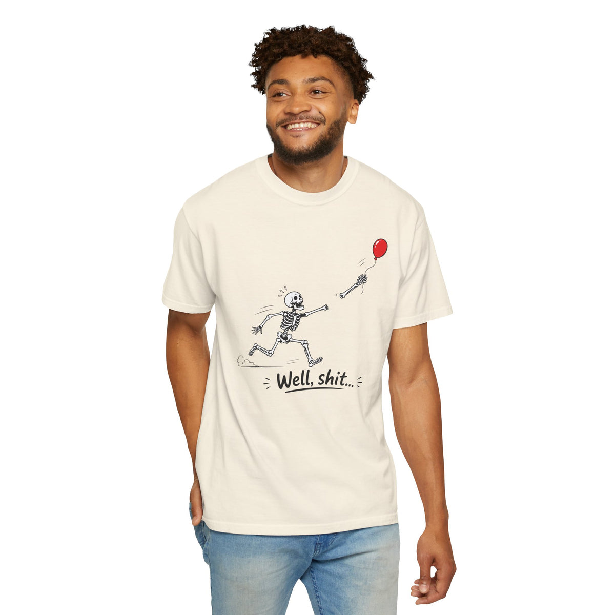 Skeleton Chasing Balloon Tee Shirt Well shit Graphic Tee