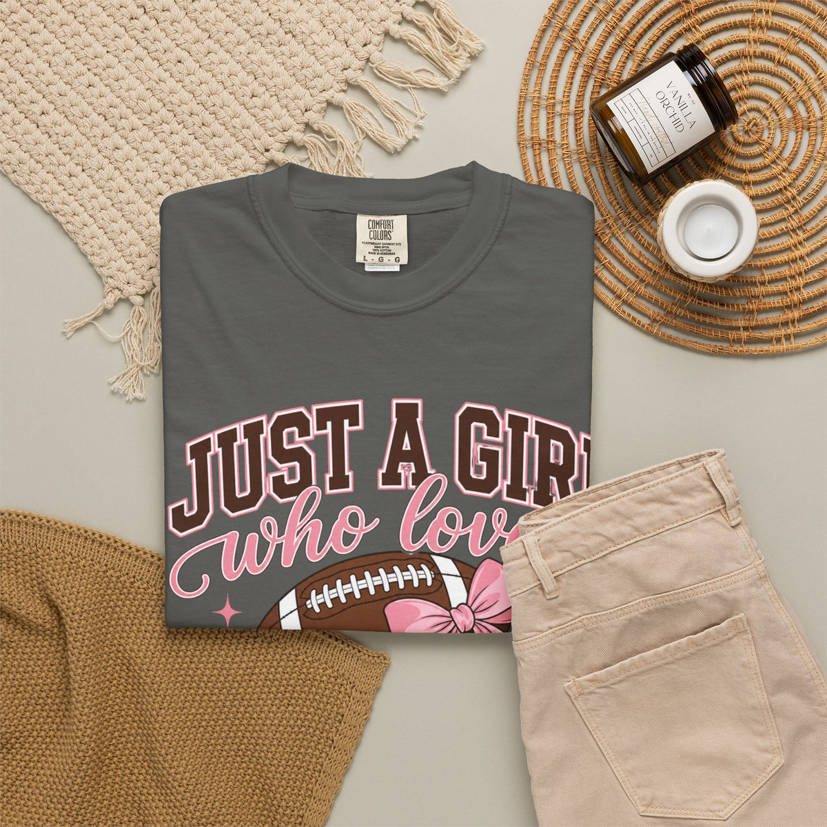 Just A Girl Who Loves Football T Shirt Pink Bow Football Tee