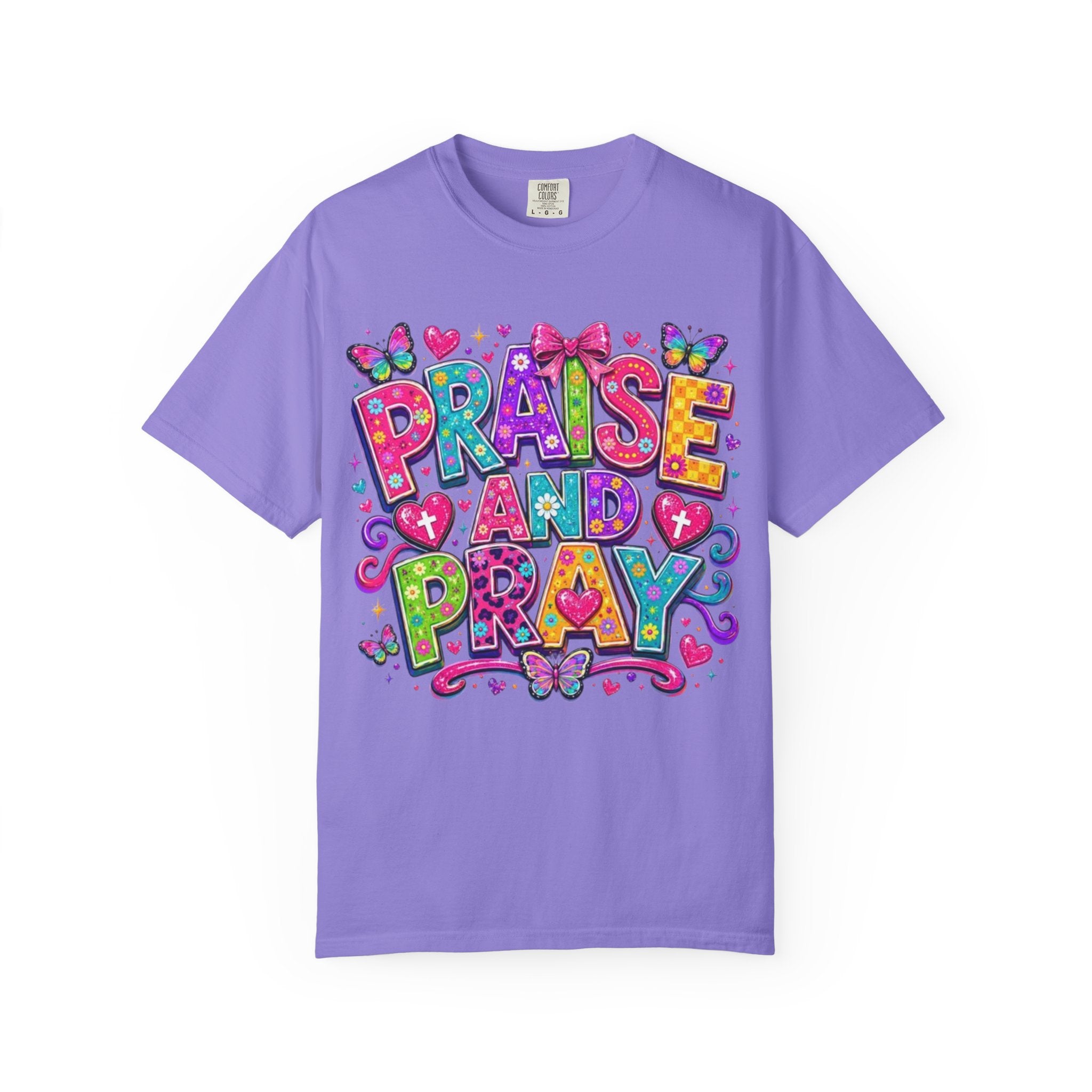 Praise and Pray T Shirt Colorful Christian Faith Graphic Tee