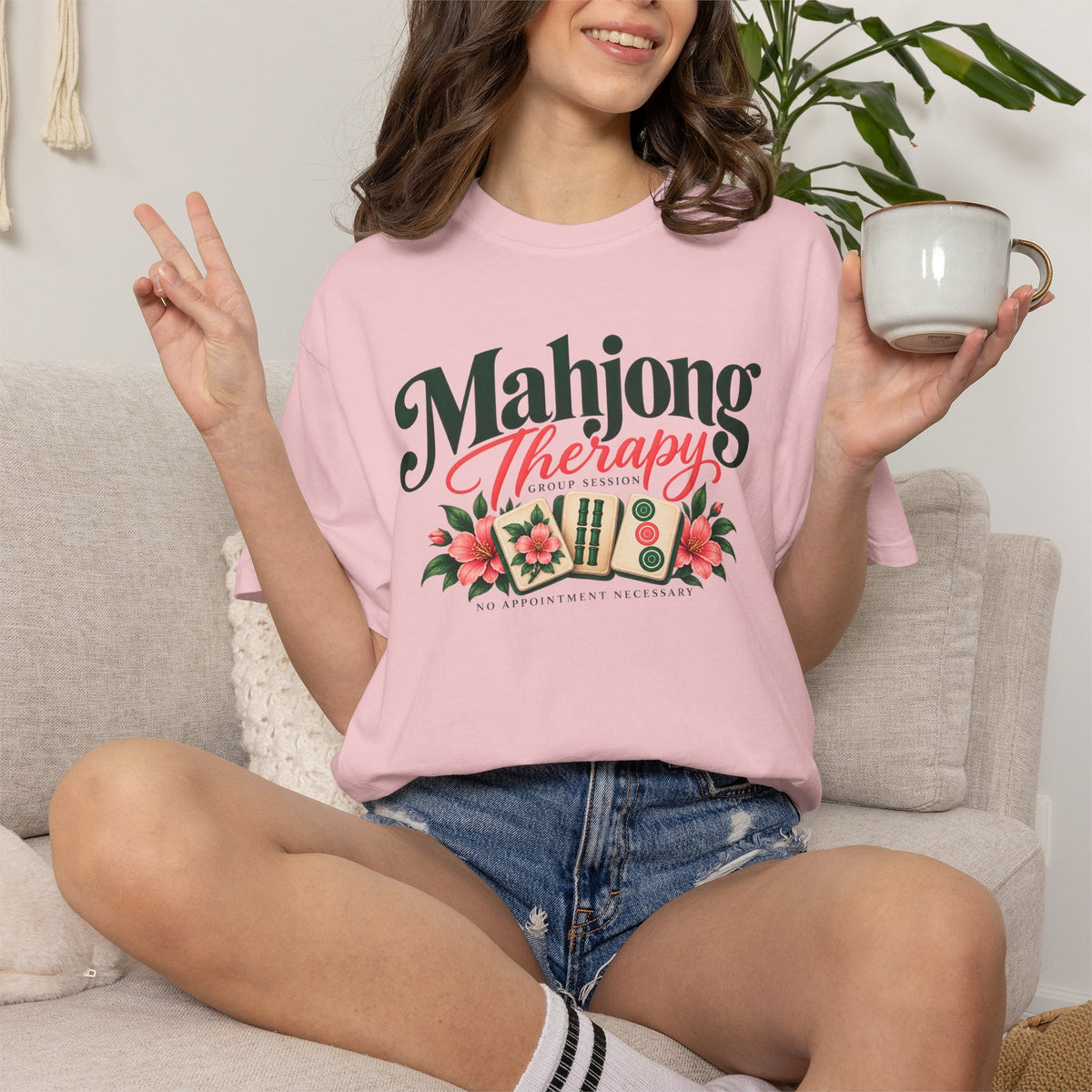 Mahjong Therapy T Shirt | Mahjong Tiles Floral Design