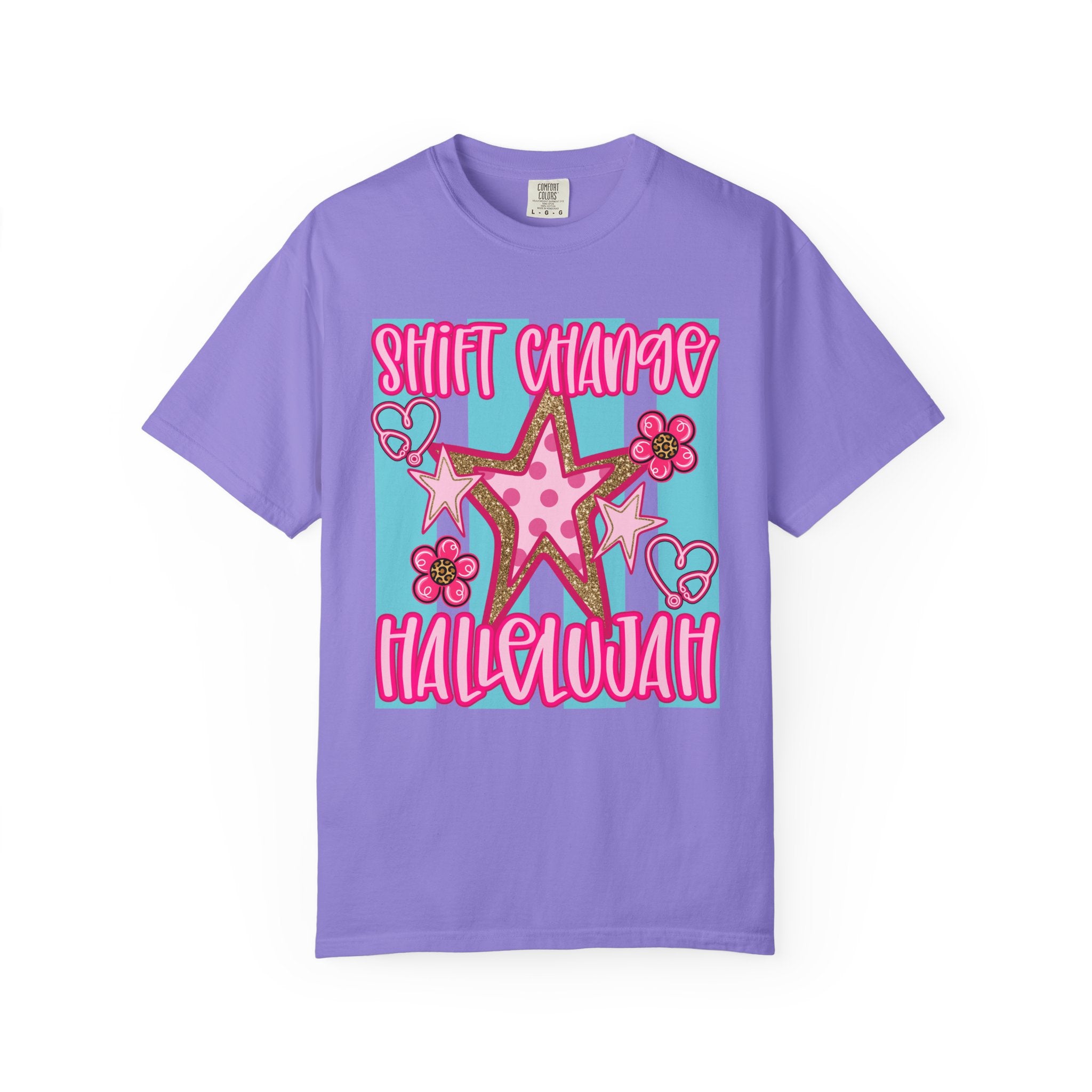 Shift Change Hallelujah T Shirt Cute Pink Star Nurse Worker Tee