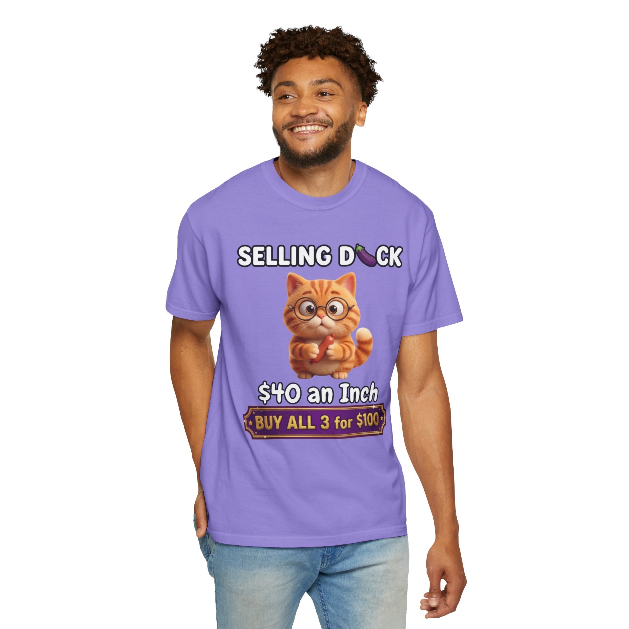 Funny Cat Graphic T-Shirt  Selling D ck Novelty Tee with Cute Kitten 40 an Inch Slogan