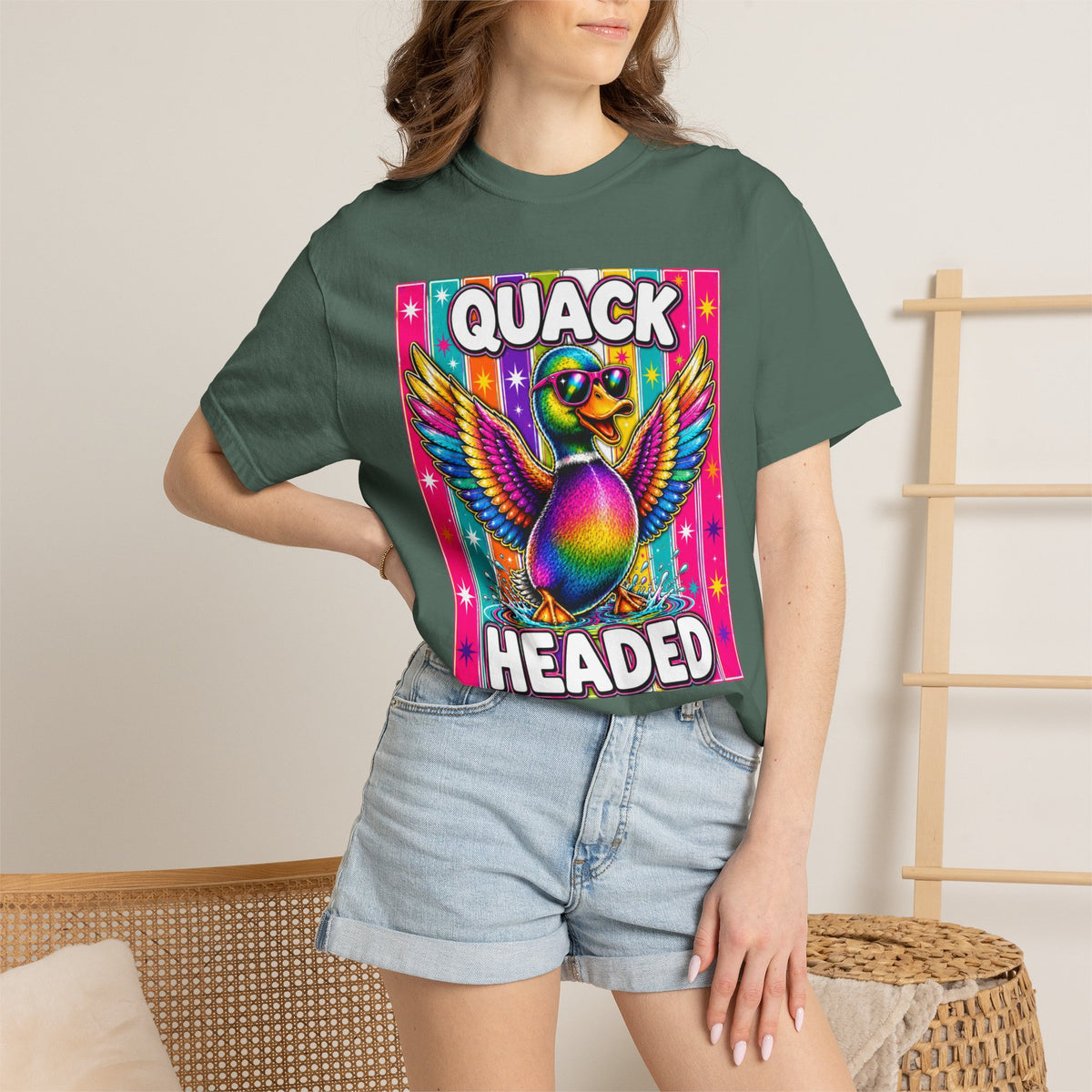 Quack Headed Duck T Shirt Vibrant Retro Rainbow Duck Graphic Tee