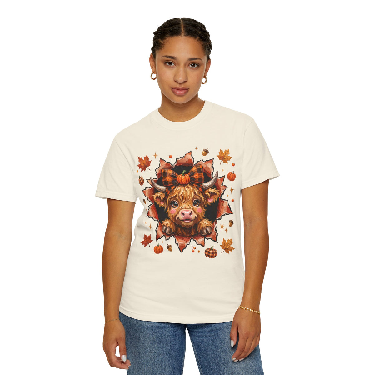Highland Cow Autumn Tee Shirt Cute Fall Plaid Calf Design