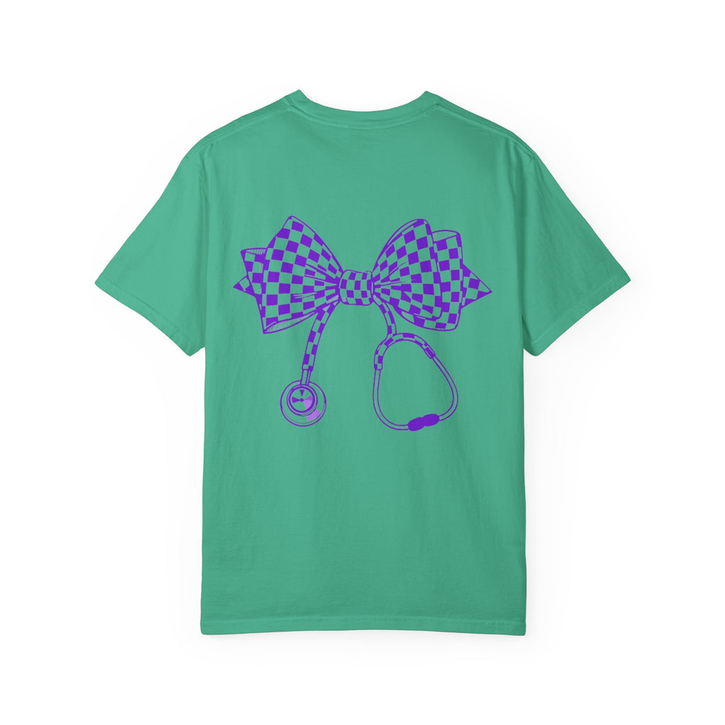 Nurse Stethoscope Bow T Shirt Checkered Medical Ribbon Tee