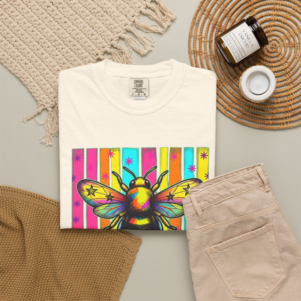 Bee Kind T Shirt Colorful Retro Striped Graphic Tee