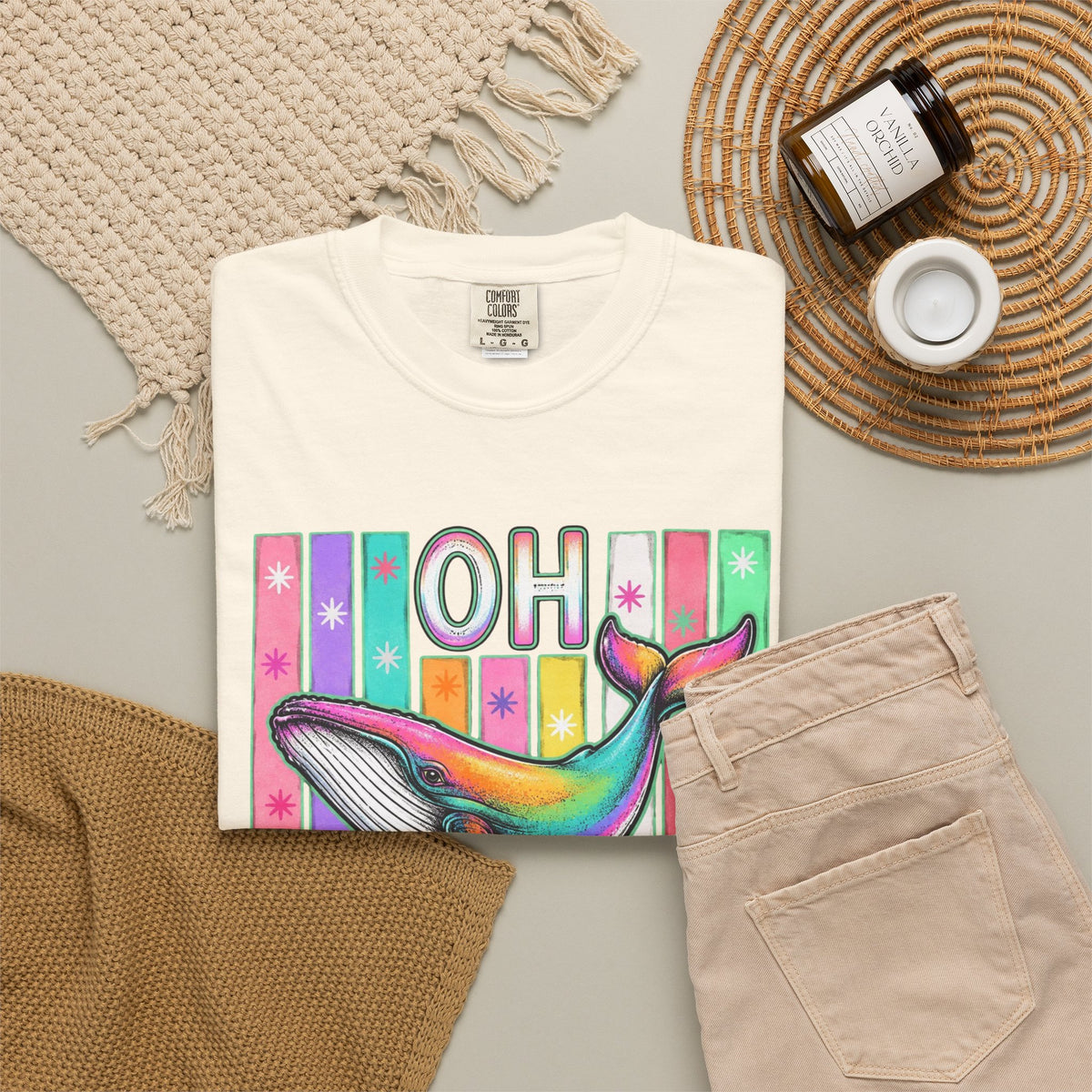 Oh Rainbow Whale T Shirt Retro Striped Graphic Tee