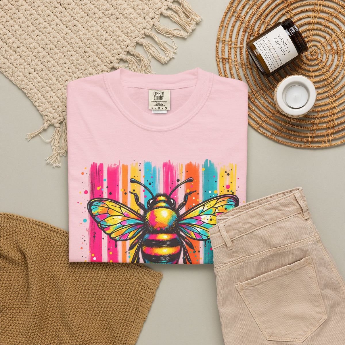 Bee Kind T Shirt Colorful Retro Striped Graphic Tee