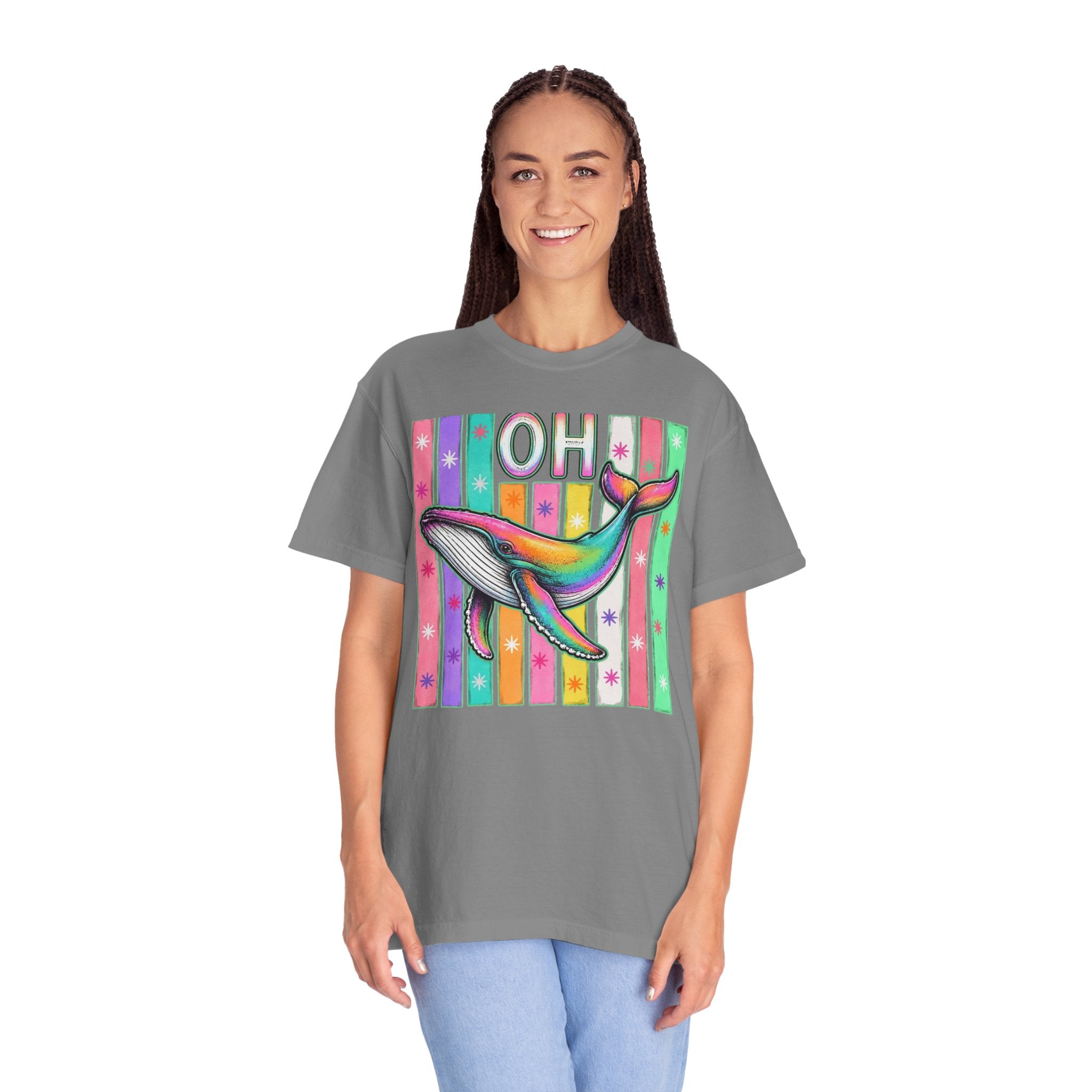 Oh Rainbow Whale T Shirt Retro Striped Graphic Tee