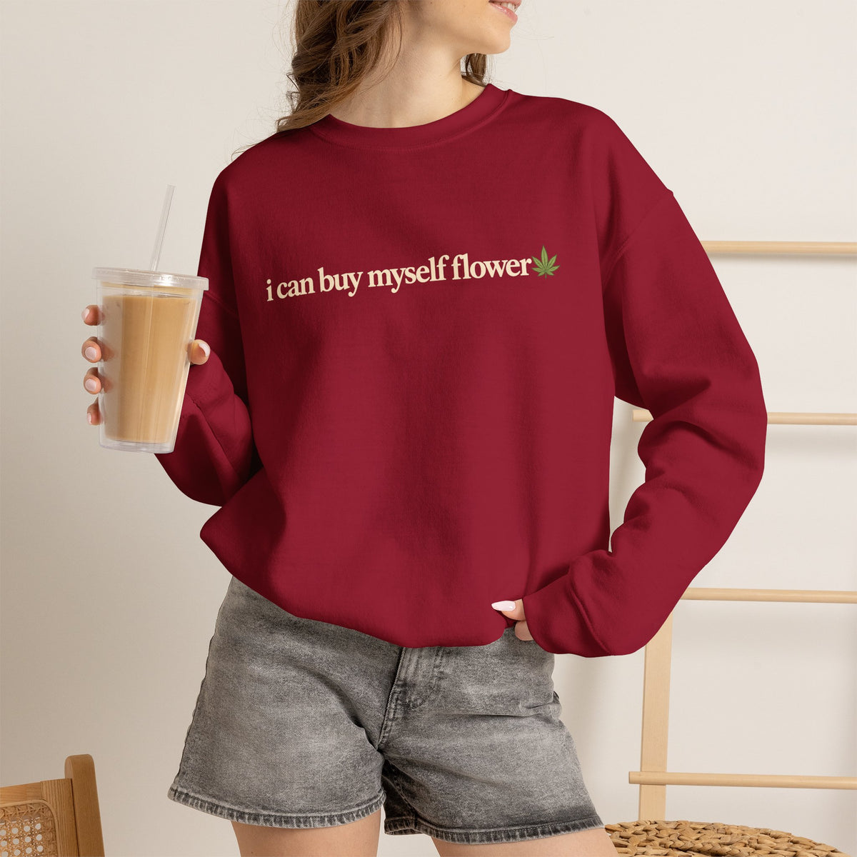 I Can Buy Myself Flower Sweatshirt, Funny Weed Shirt, Cannabis Leaf Crewneck, Minimalist Stoner Gift, Hippie Boho Sweatshirt for Women