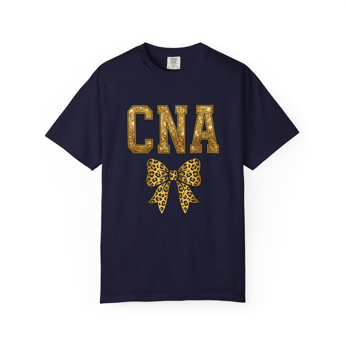 CNA Leopard Bow T Shirt Sparkle Gold Nurse Aide Tee