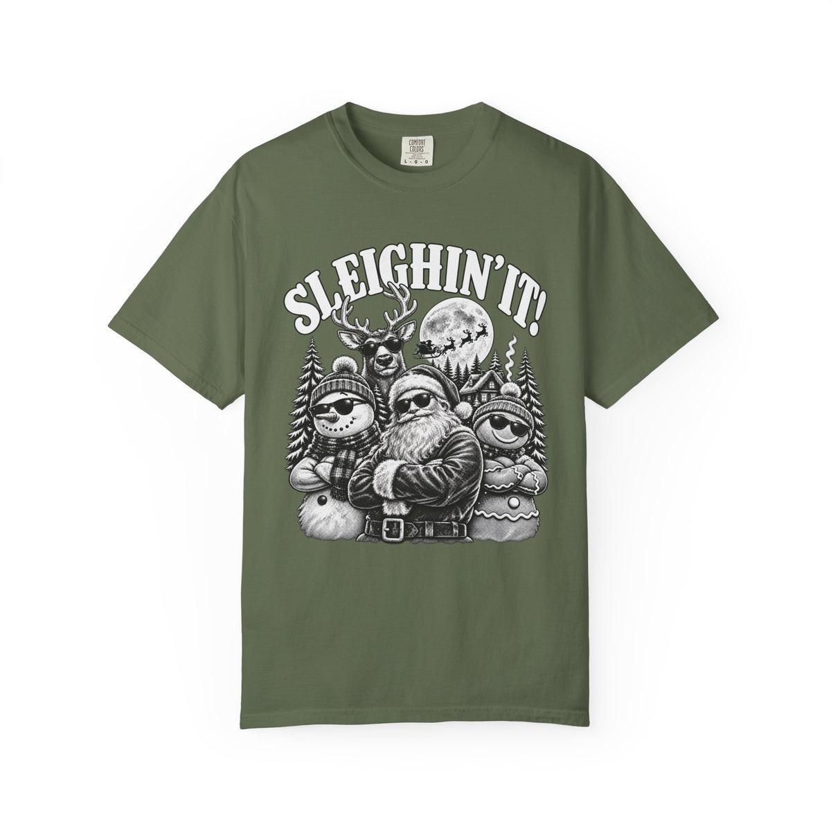 Sleighin It Funny Christmas Shirt, Vintage Santa Graphic Tee, Retro Christmas T-Shirt, Funny Holiday Shirt, Christmas Gift for Men Women