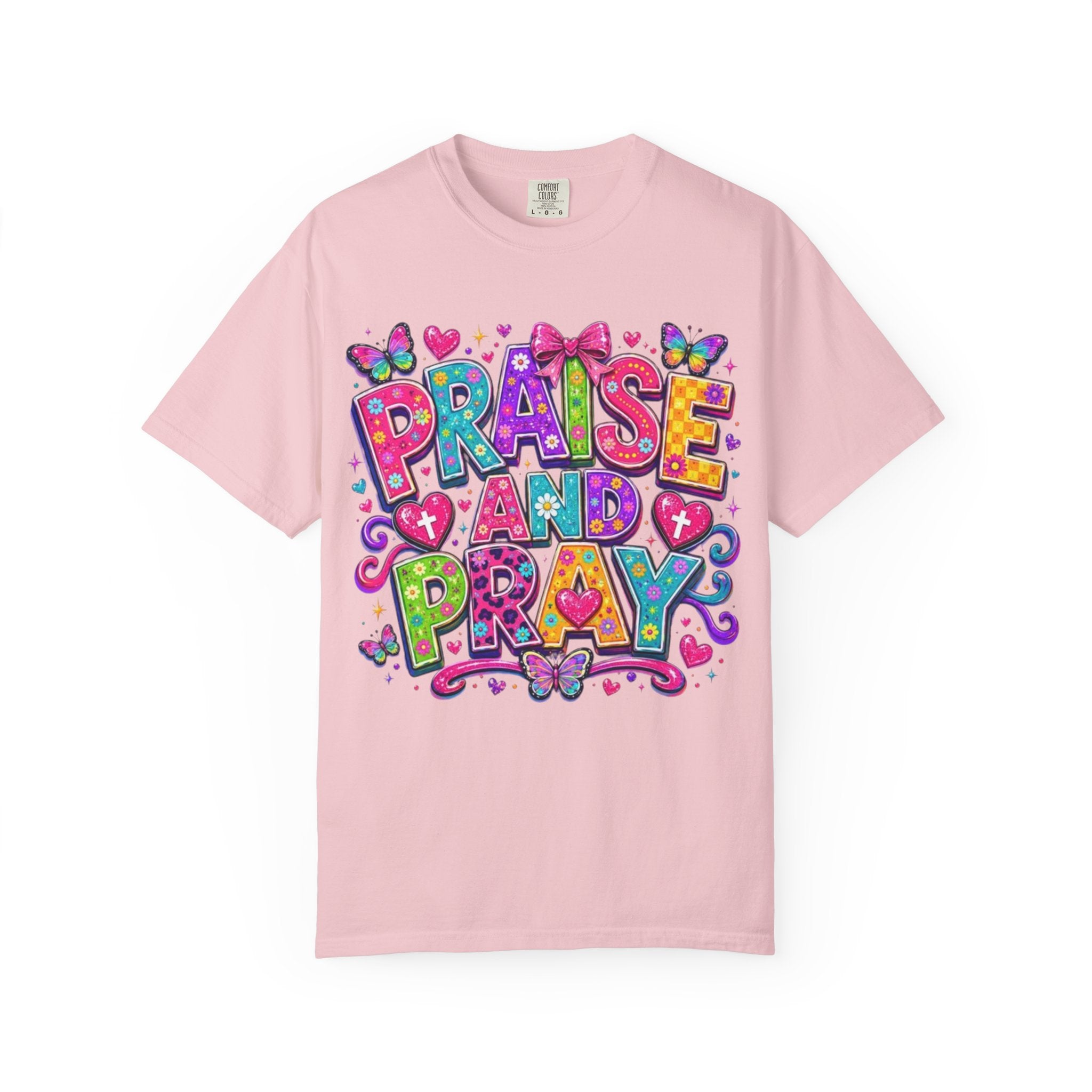 Praise and Pray T Shirt Colorful Christian Faith Graphic Tee