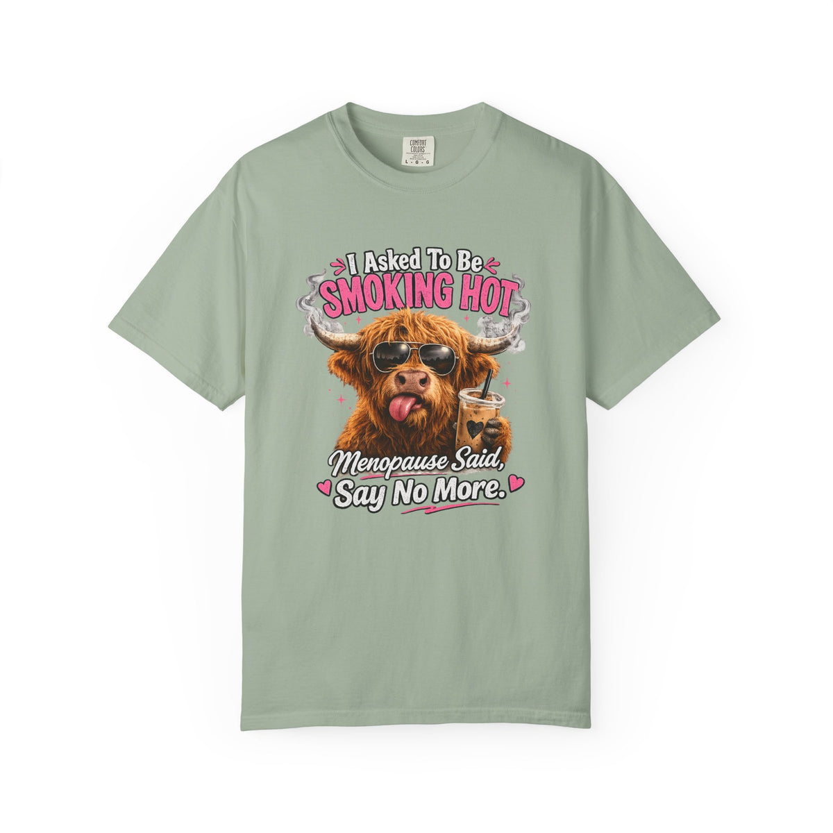 Menopause Smoking Hot T-Shirt Funny Cow with Sunglasses & Drink