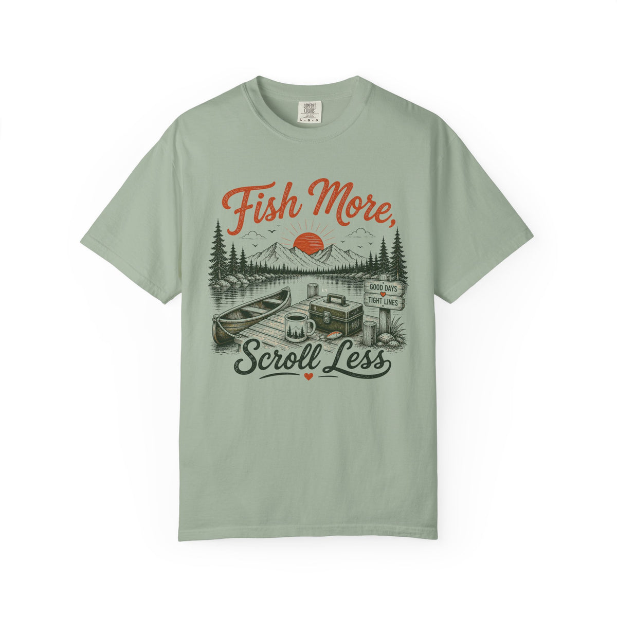 Fish More Scroll Less T Shirt Vintage Fishing Cabin Graphic Tee