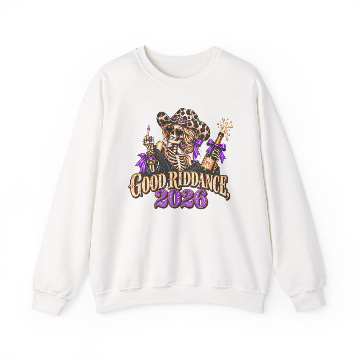 Good Riddance 2026 Sweatshirt, Funny New Years Eve Outfit, Sassy Skeleton Cowgirl Crewneck, Western Leopard Print Shirt, Sarcastic Gift
