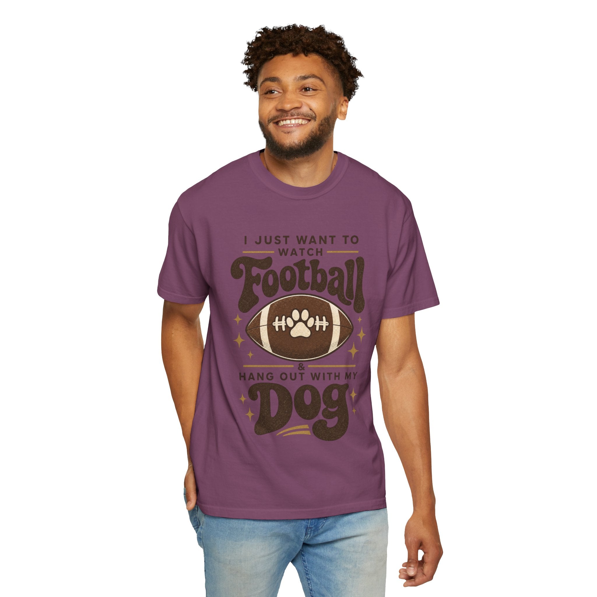 Football and Dog T Shirt I Just Want to Watch Football and Hang Out With My Dog Graphic Tee