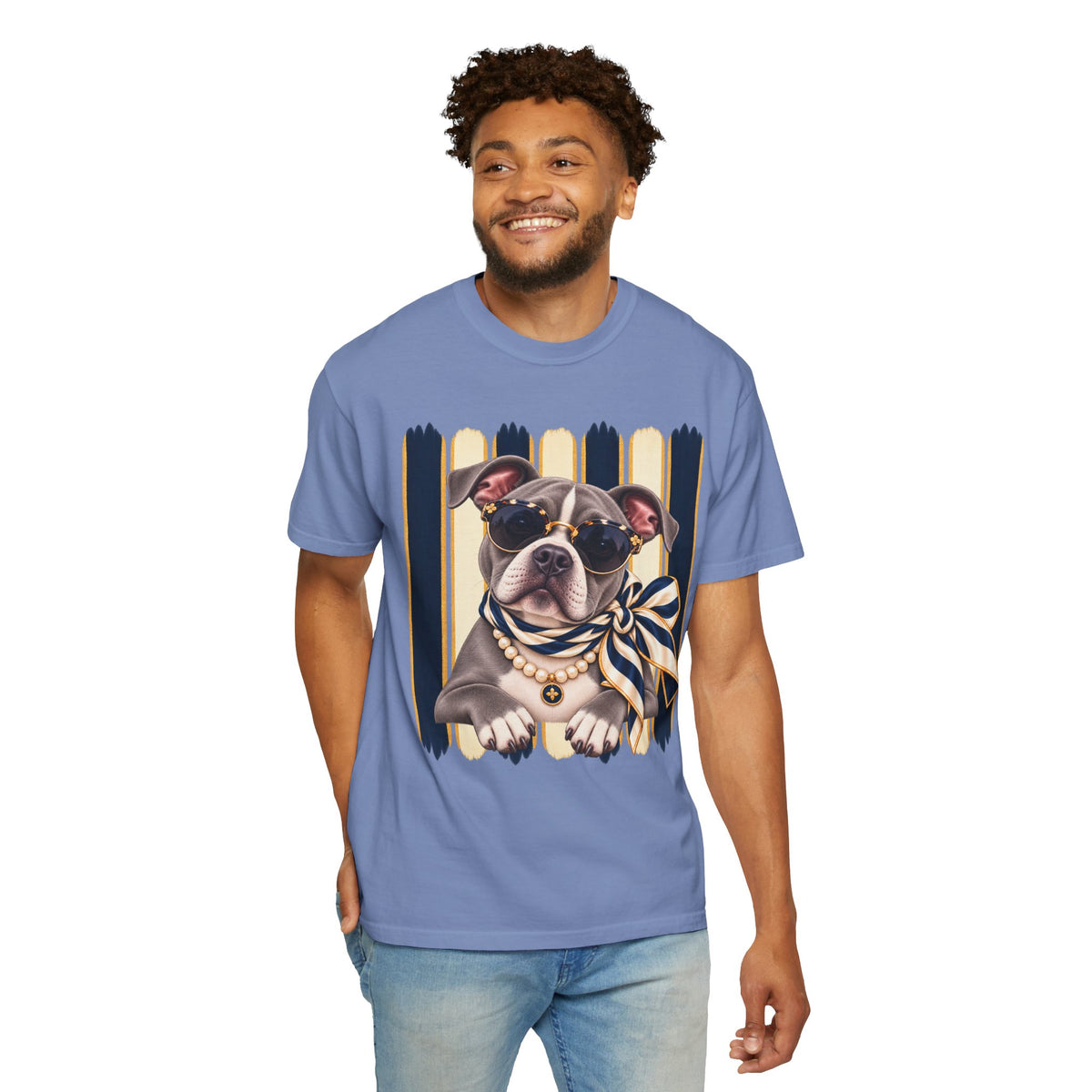 Pitbull Mom Shirt, Blue Gray Pit Bull Comfort Colors Tee, Chic Dog Lover Gift, Boutique Pet Graphic T-Shirt, Artsy Pet Lovers Collection