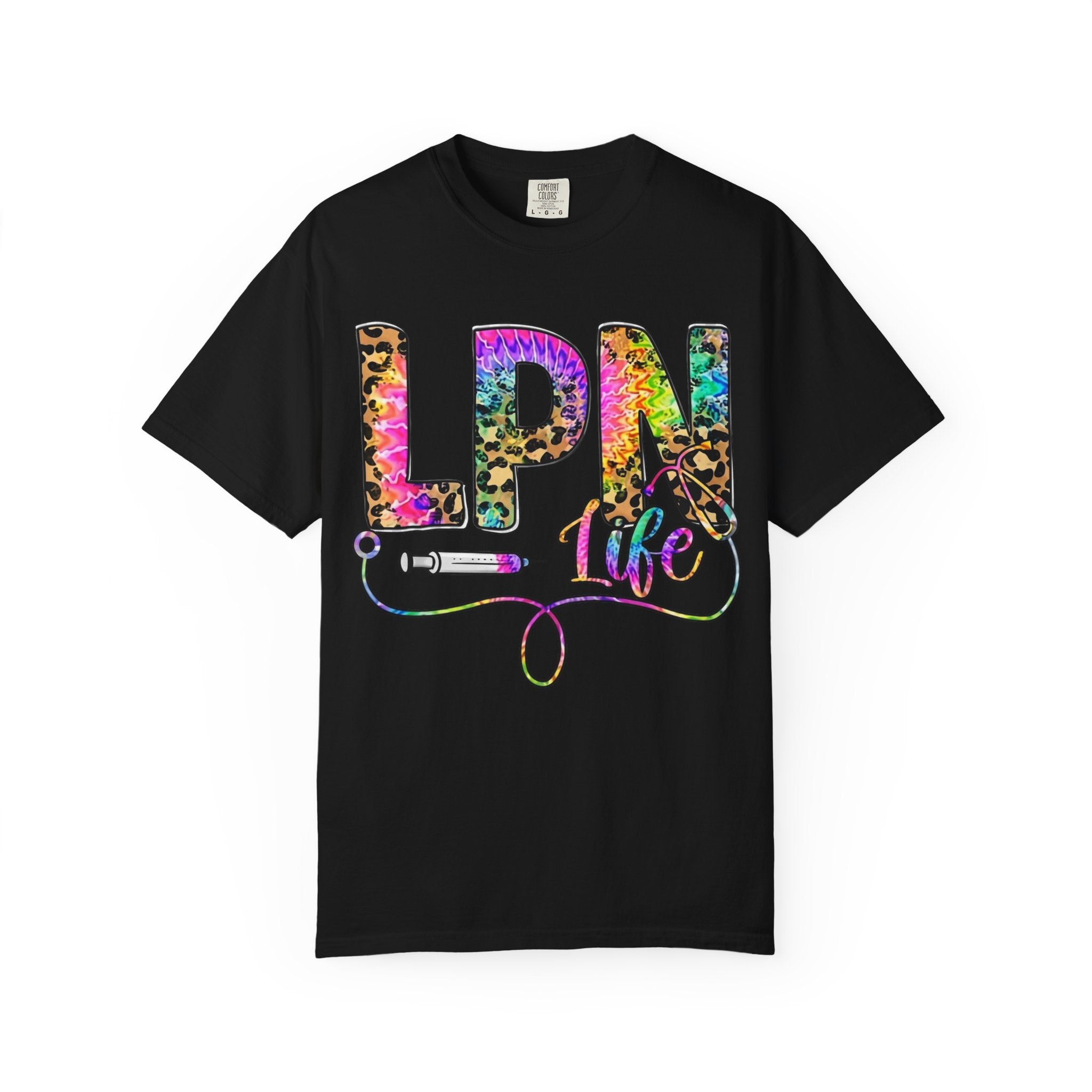 LPN Life T Shirt Colorful Leopard Stethoscope Nursing Tee