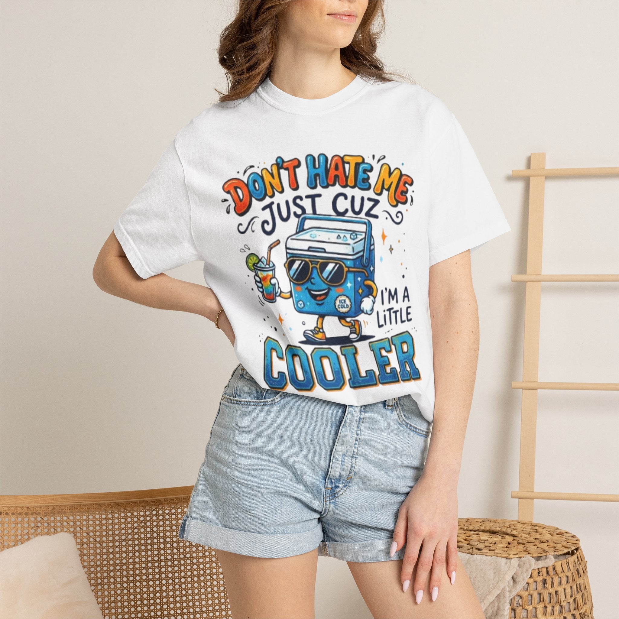 Cooler Cartoon T‑Shirt Don't Hate Me Just Cuz Im a Little Cooler Funny Graphic Tee